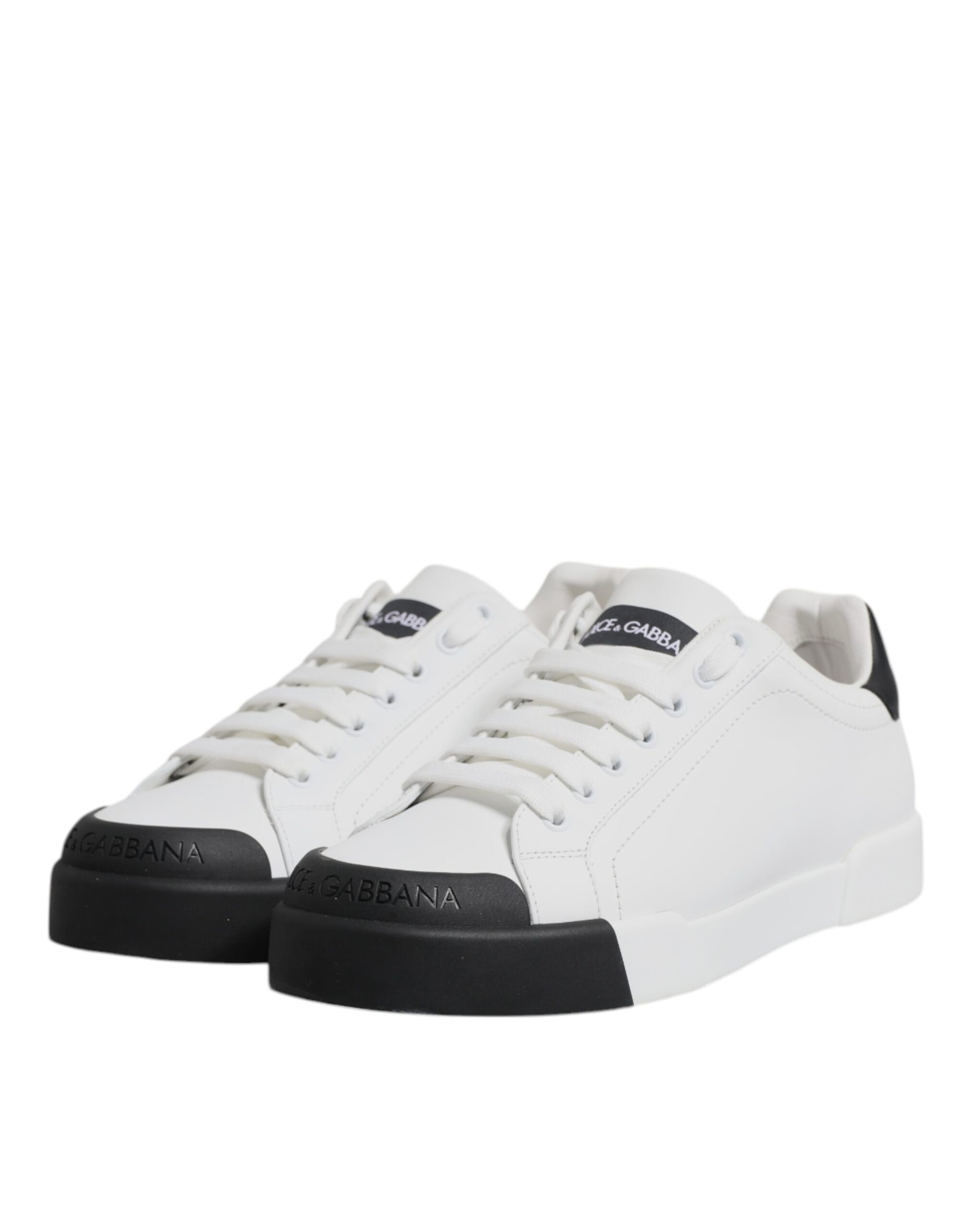 White Black Leather Low Top Sneakers Shoes