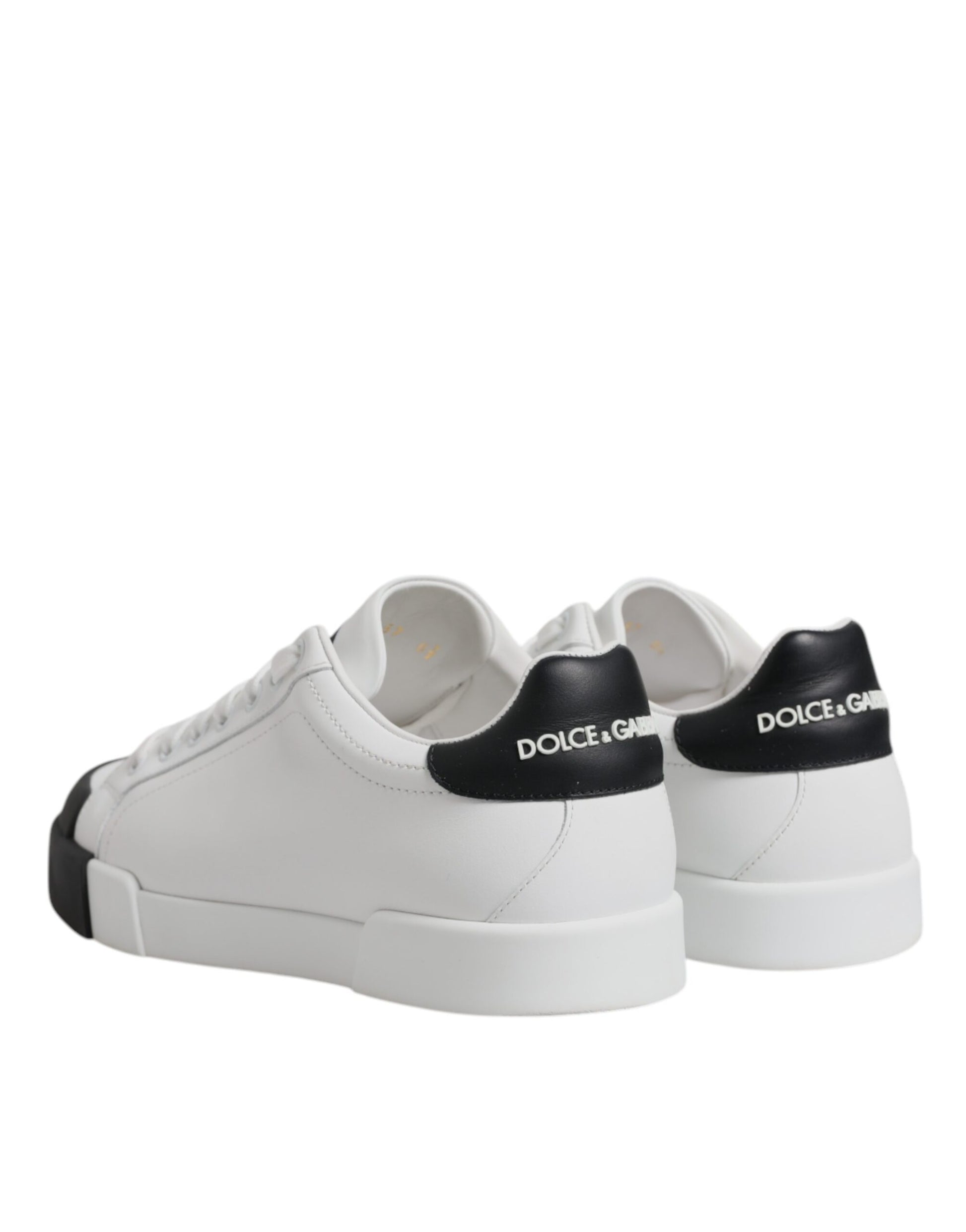 White Black Leather Low Top Sneakers Shoes