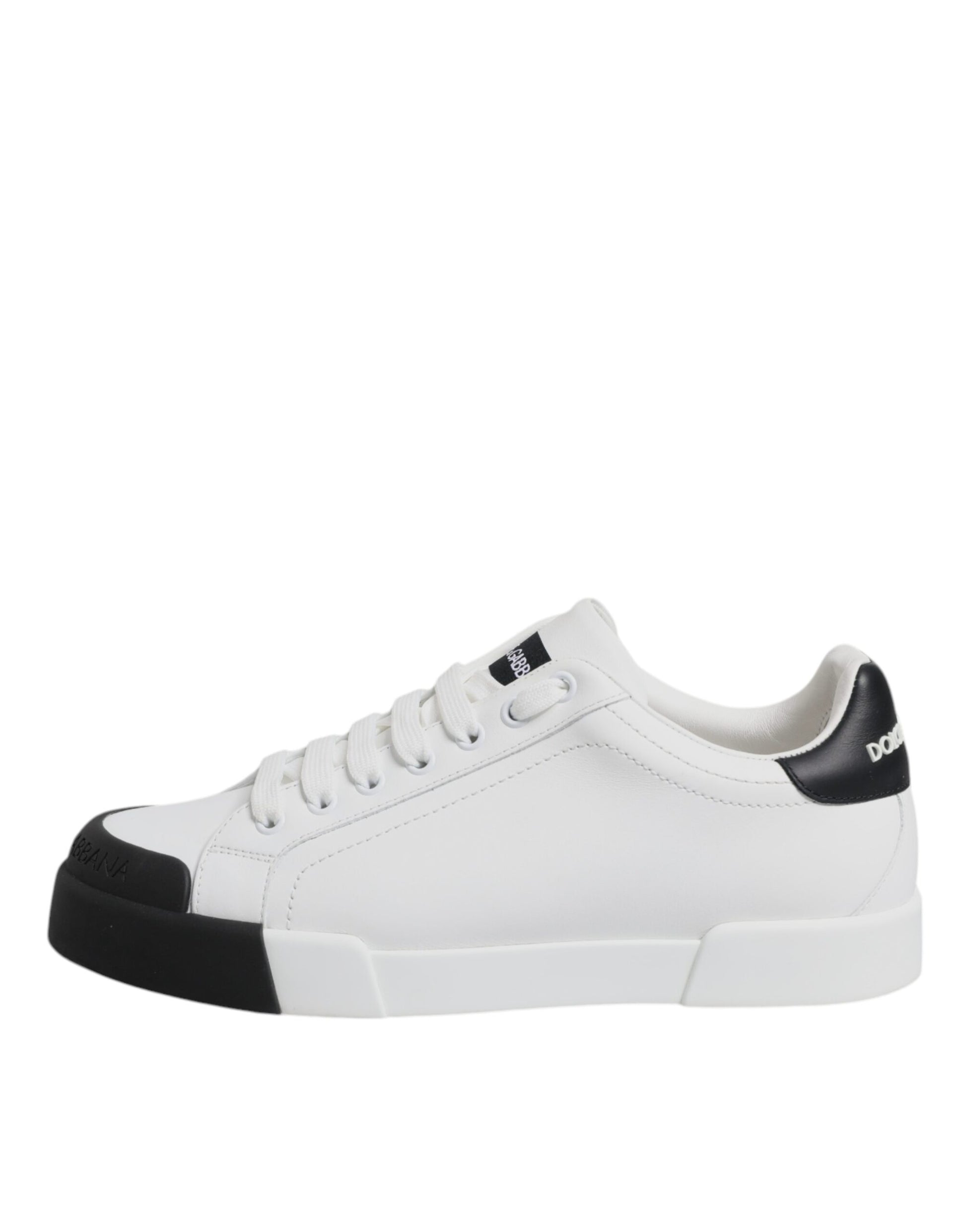 White Black Leather Low Top Sneakers Shoes