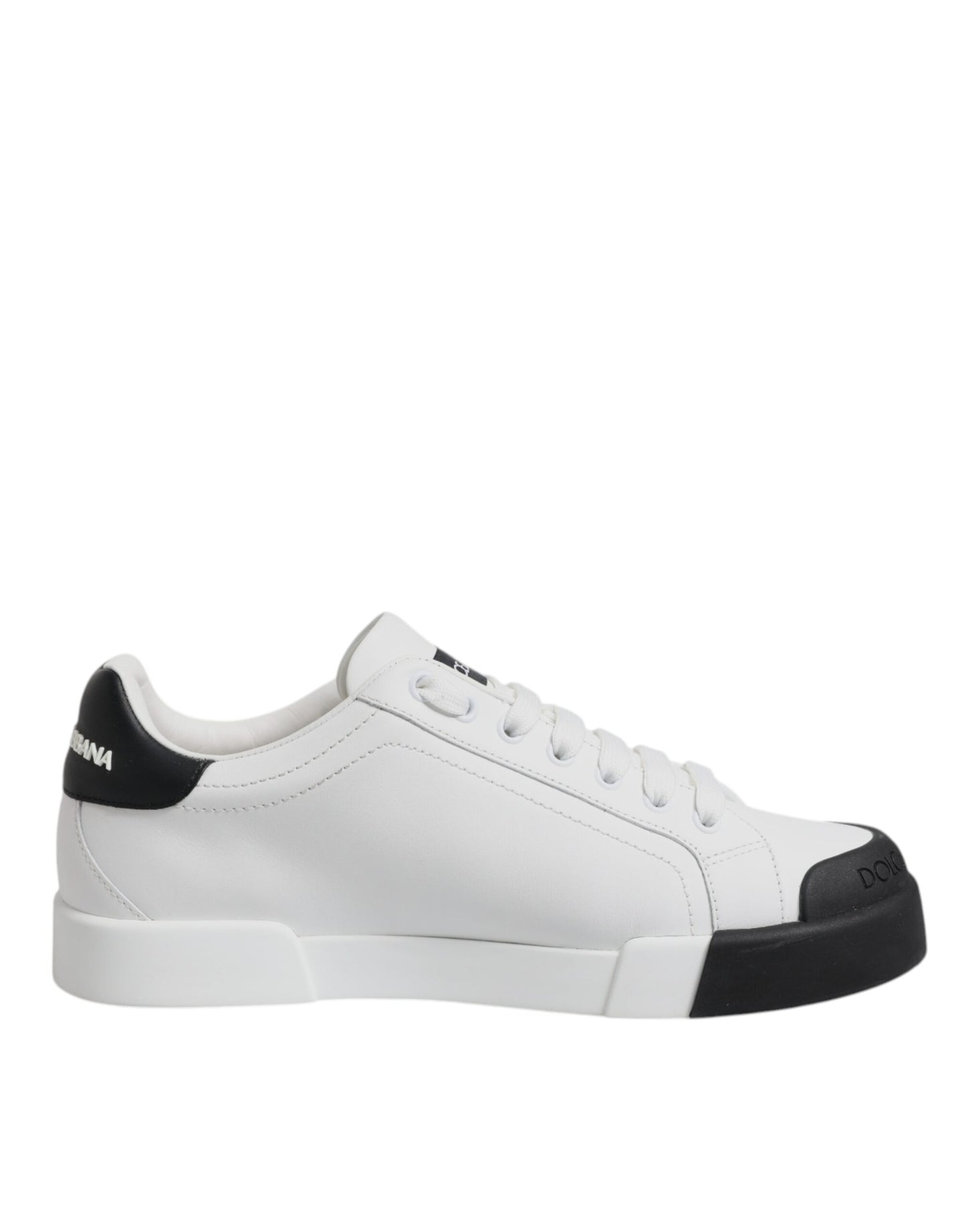 White Black Leather Low Top Sneakers Shoes