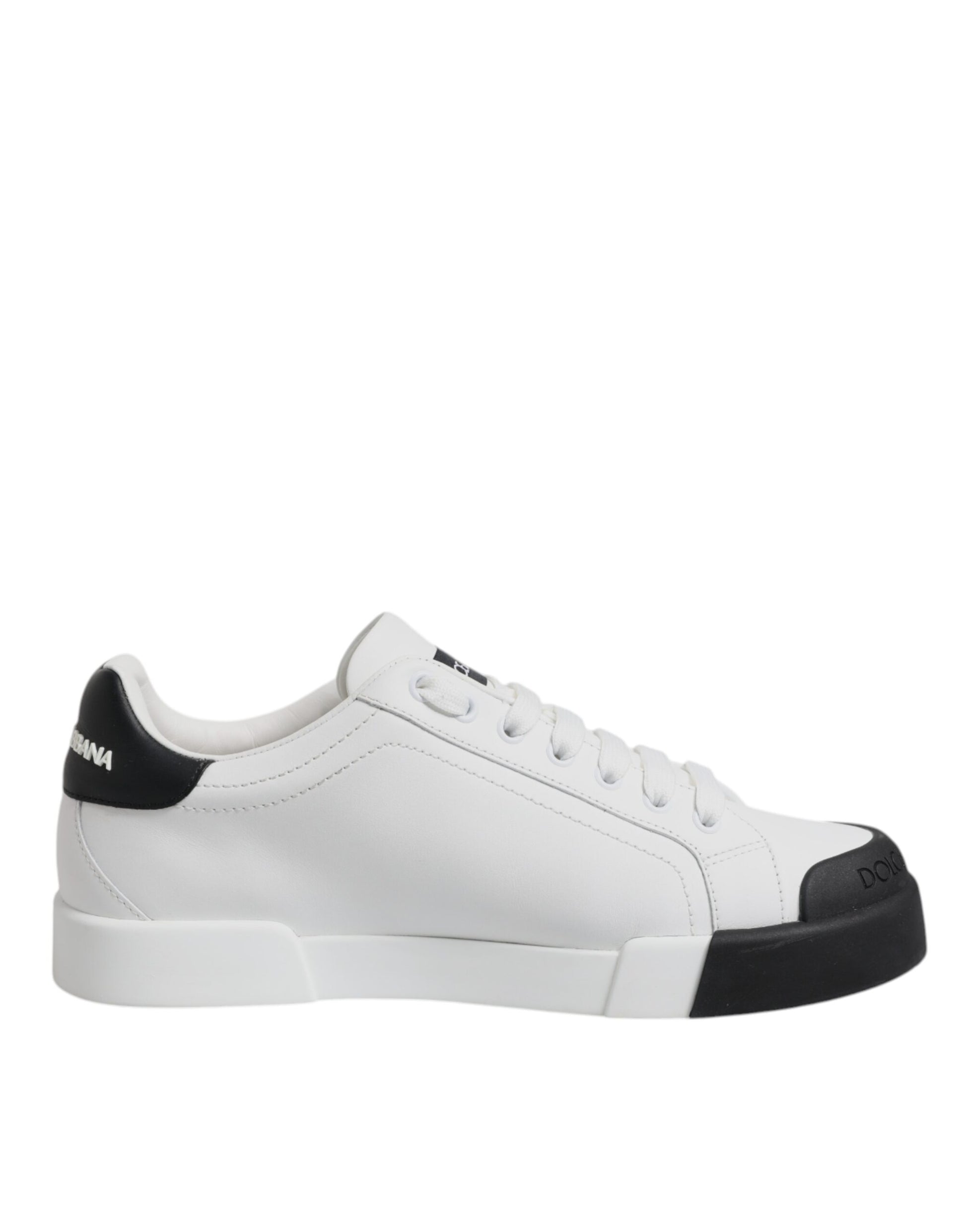 White Black Leather Low Top Sneakers Shoes