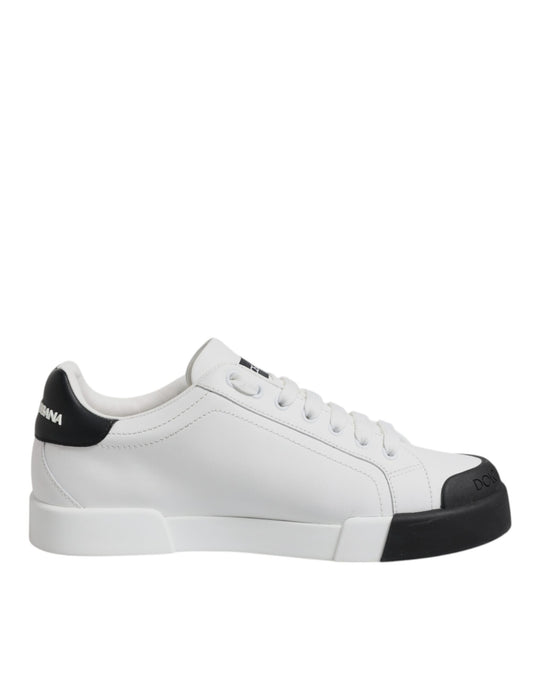 White Black Leather Low Top Sneakers Shoes