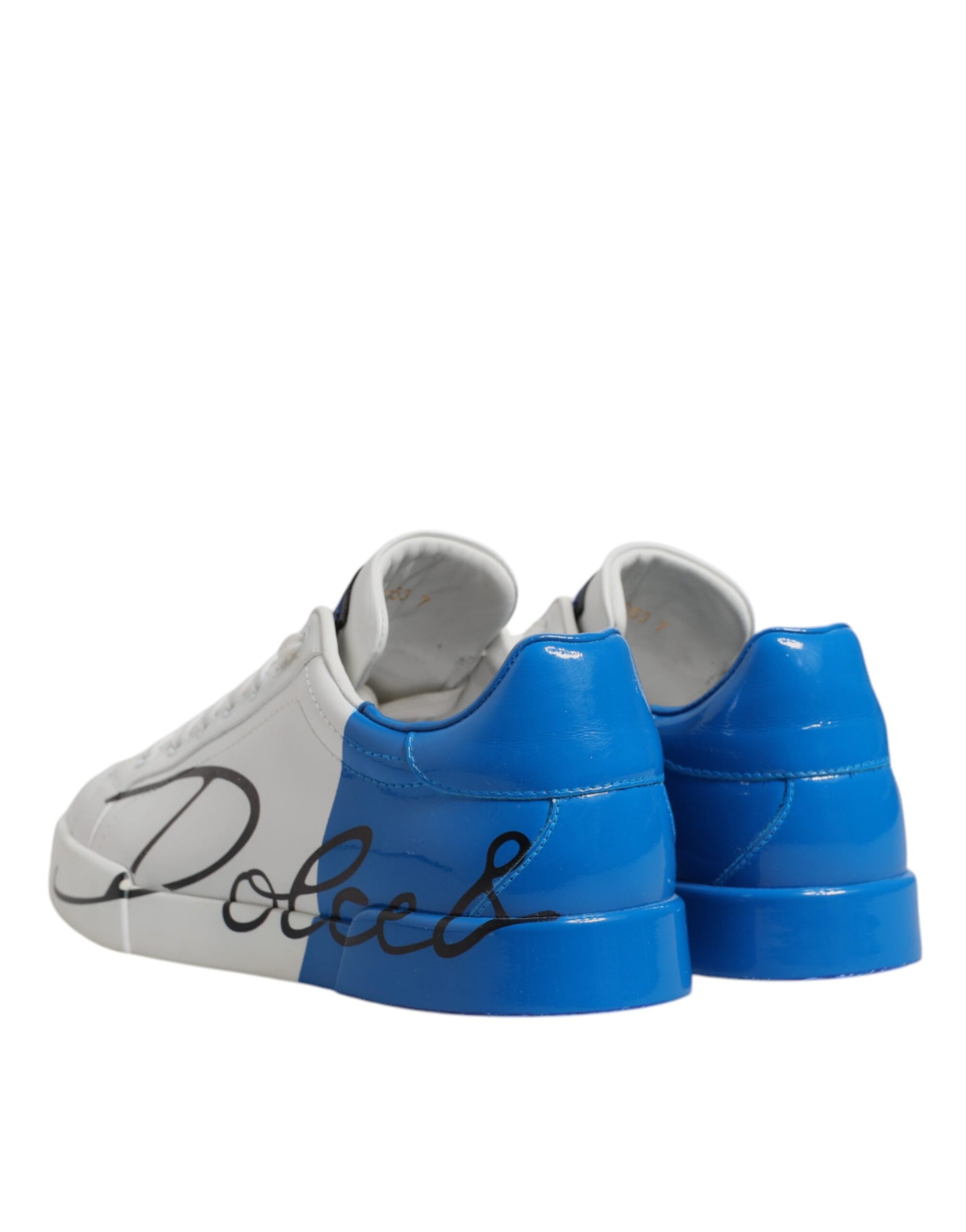 White Blue Leather Logo Low Top Sneakers Shoes
