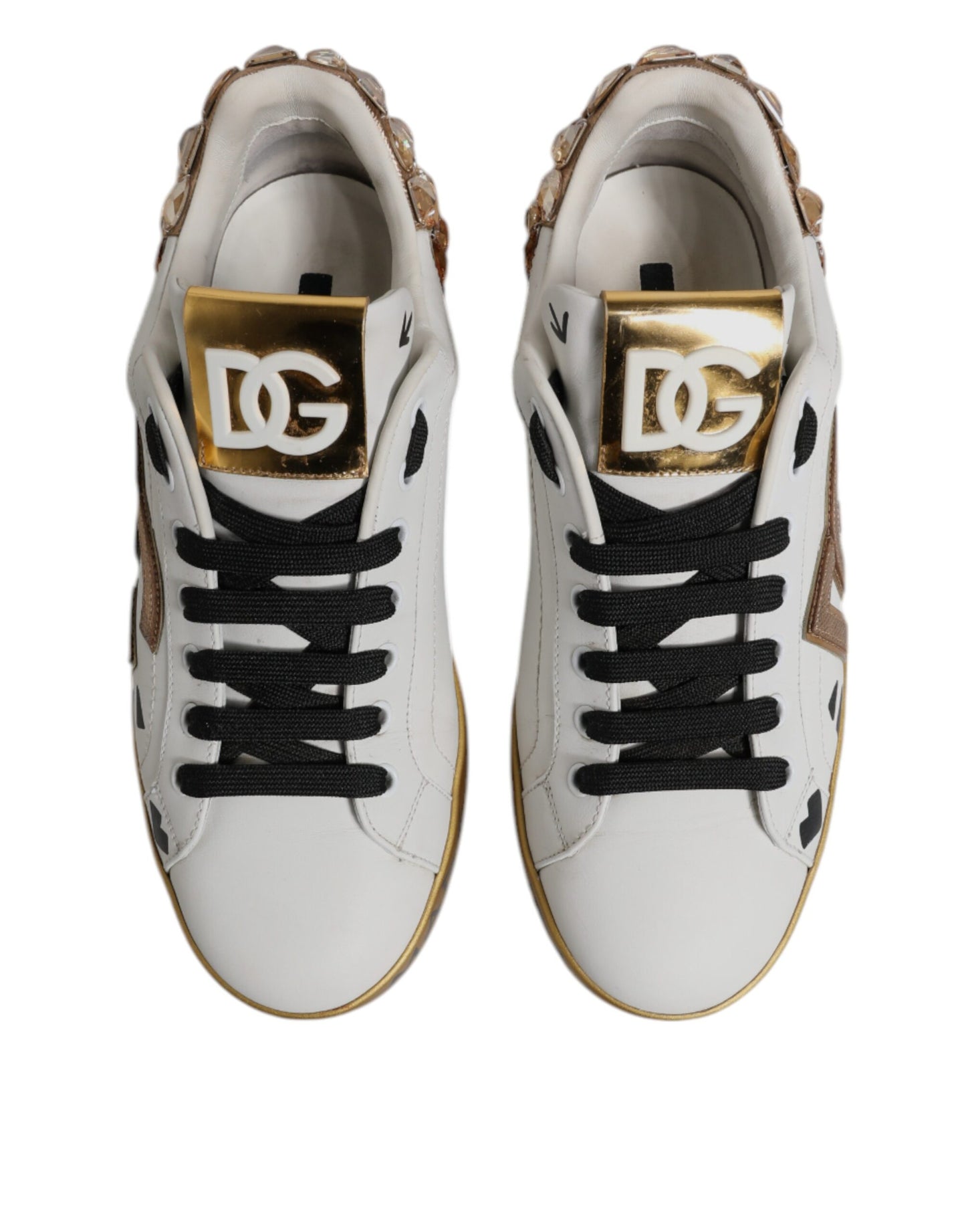 White Gold Crystal Logo Portofino Sneakers  Shoes