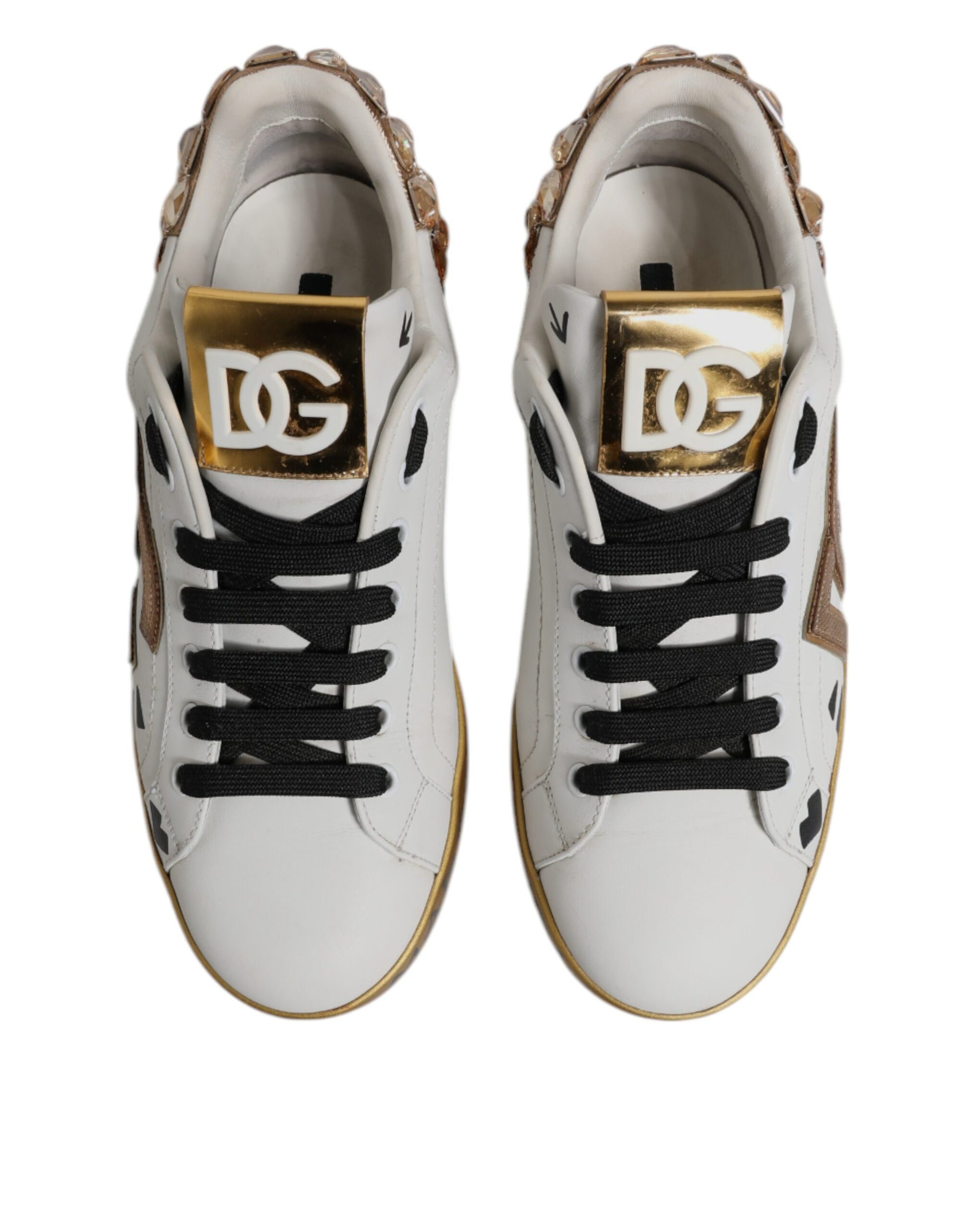 White Gold Crystal Logo Portofino Sneakers  Shoes