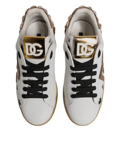 White Gold Crystal Logo Portofino Sneakers  Shoes
