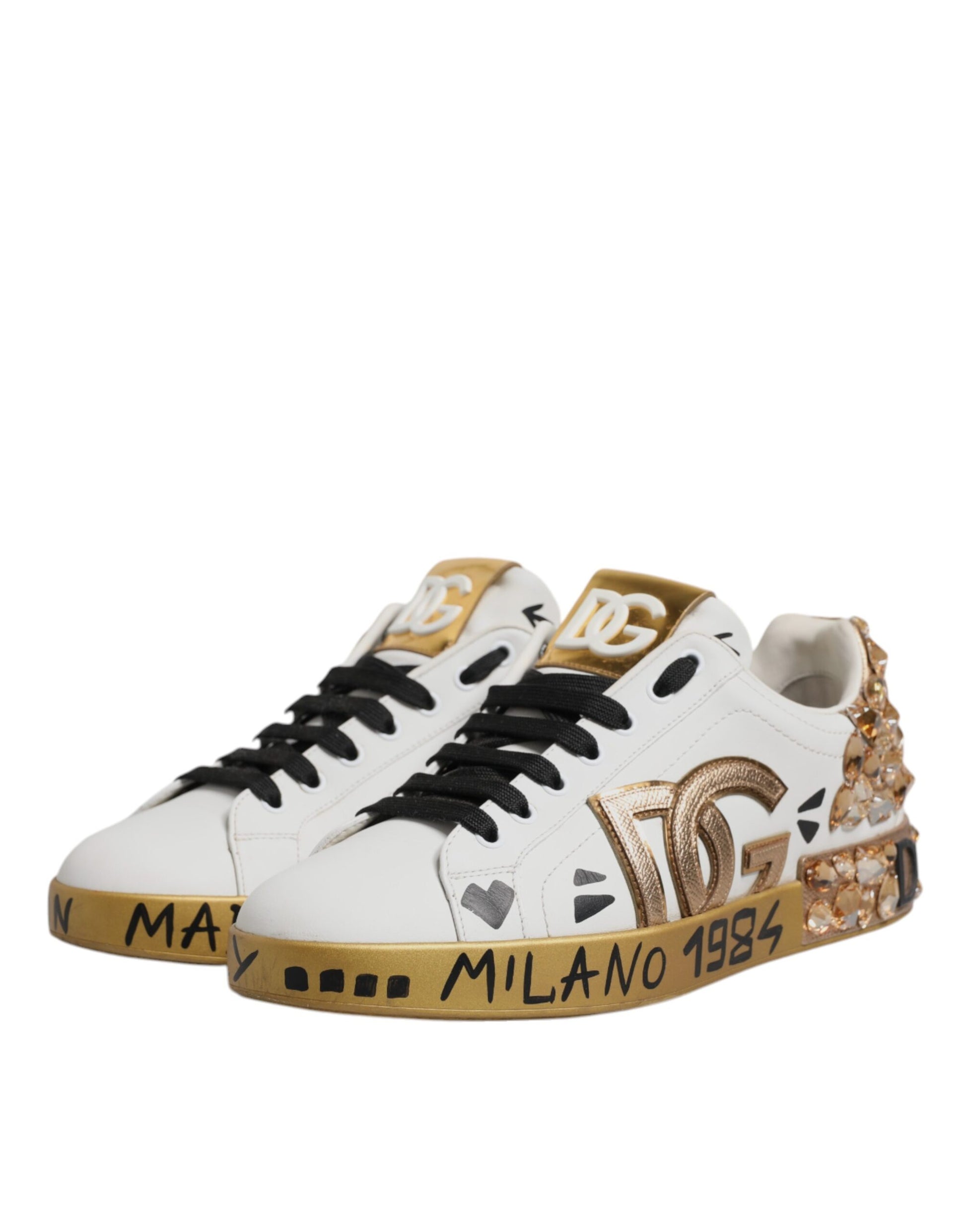 White Gold Crystal Logo Portofino Sneakers  Shoes