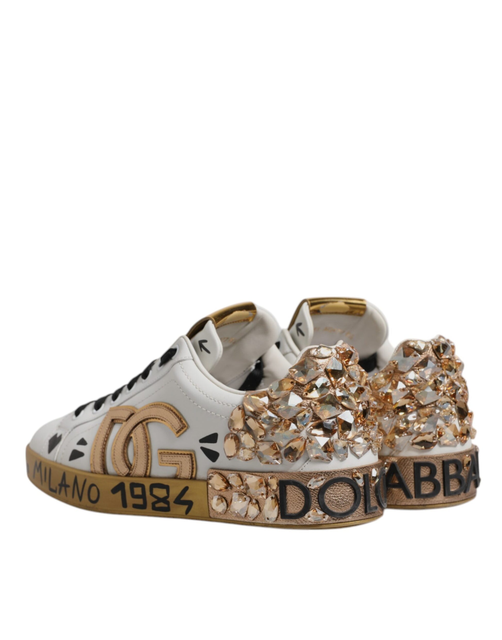 White Gold Crystal Logo Portofino Sneakers  Shoes