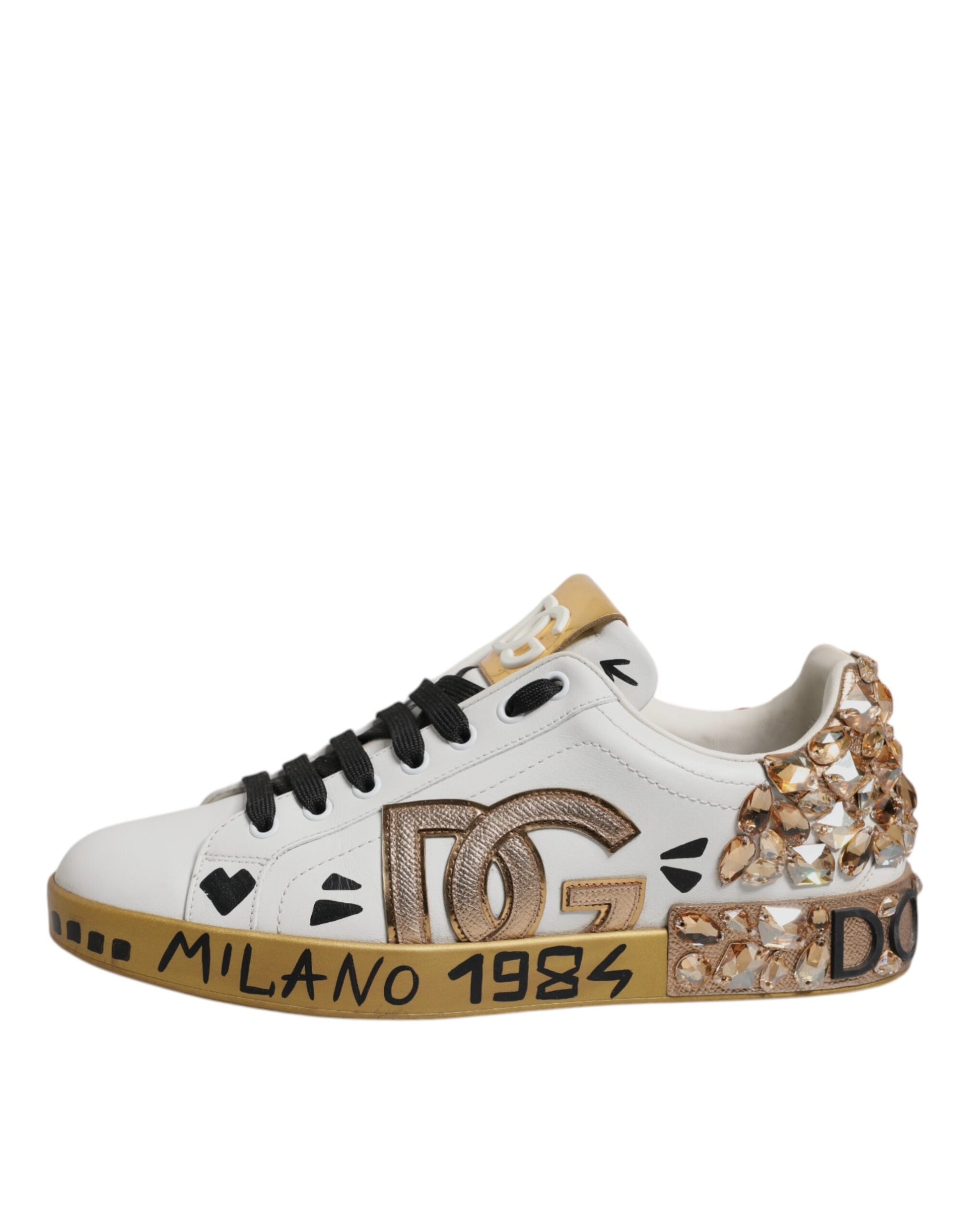 White Gold Crystal Logo Portofino Sneakers  Shoes