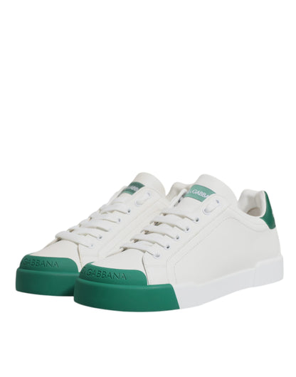 White Green Leather Low Top Men Sneakers Shoes