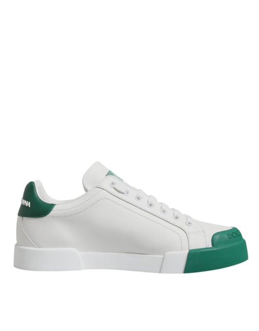 White Green Leather Low Top Men Sneakers Shoes