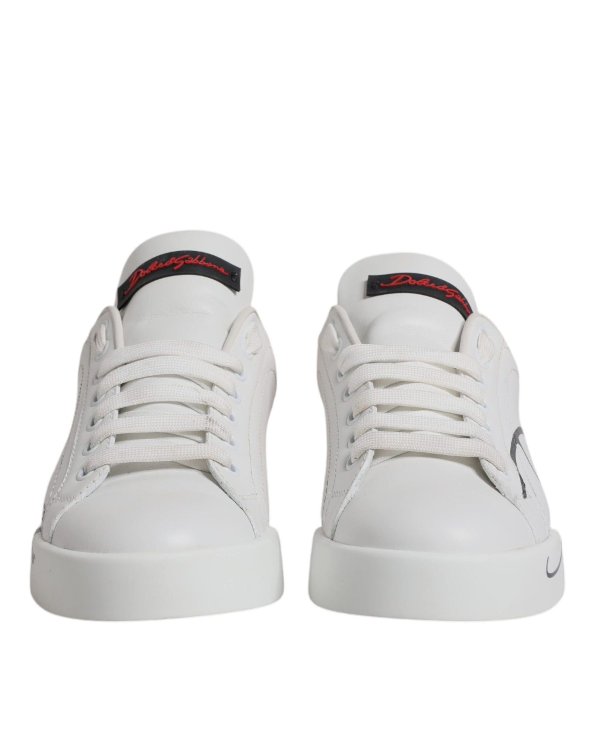 White Red Leather Low Top Sneakers Shoes