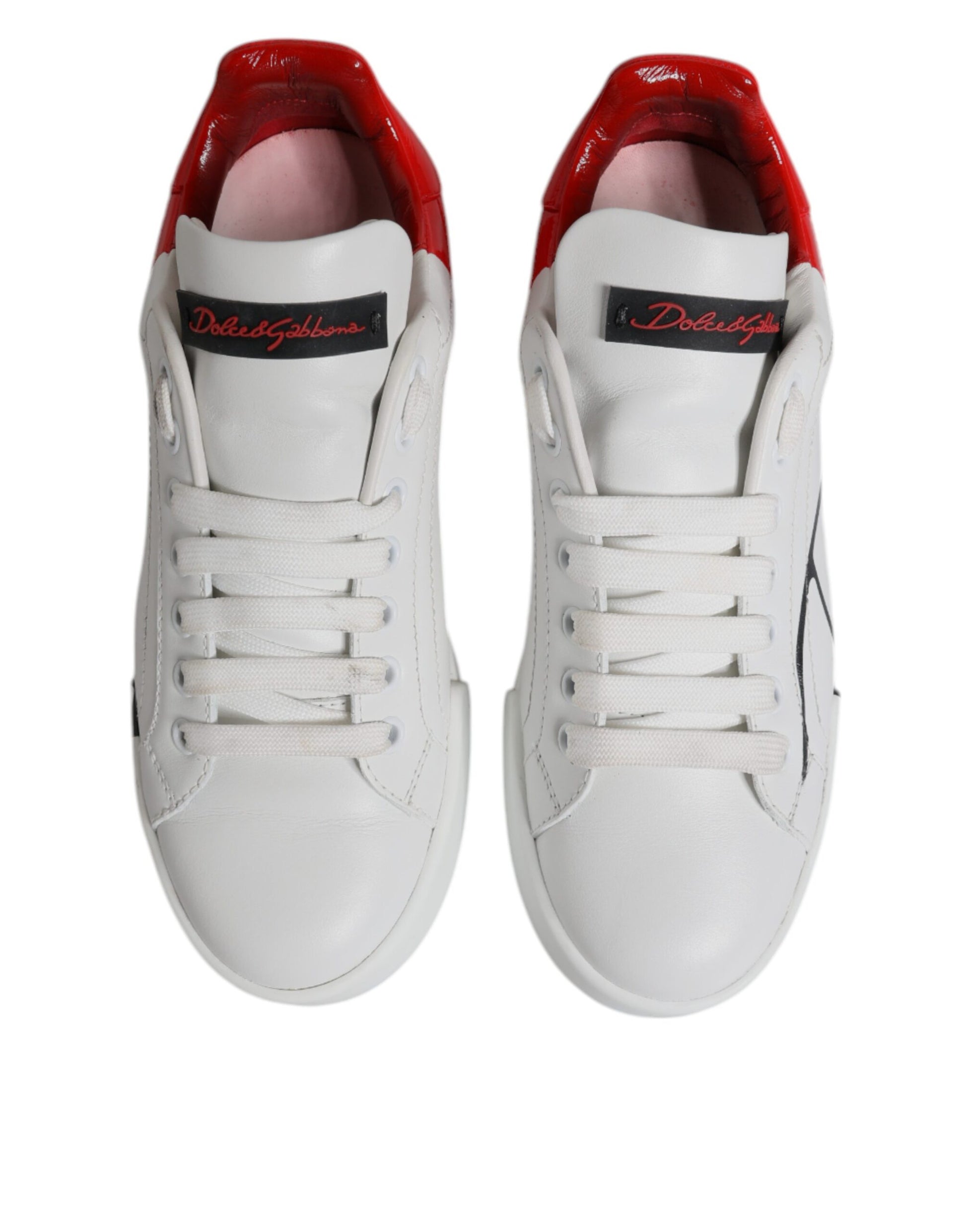 White Red Leather Low Top Sneakers Shoes