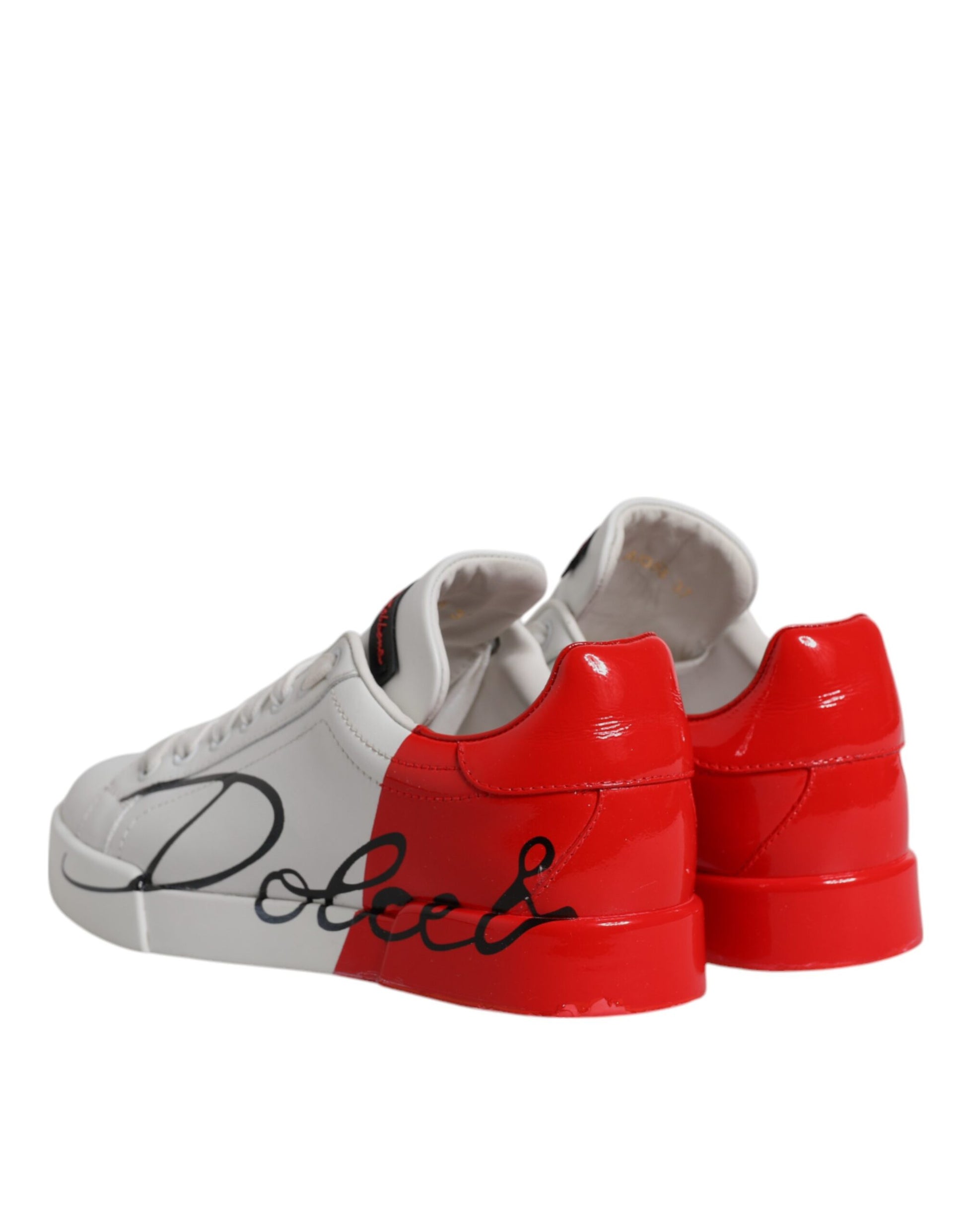 White Red Leather Low Top Sneakers Shoes