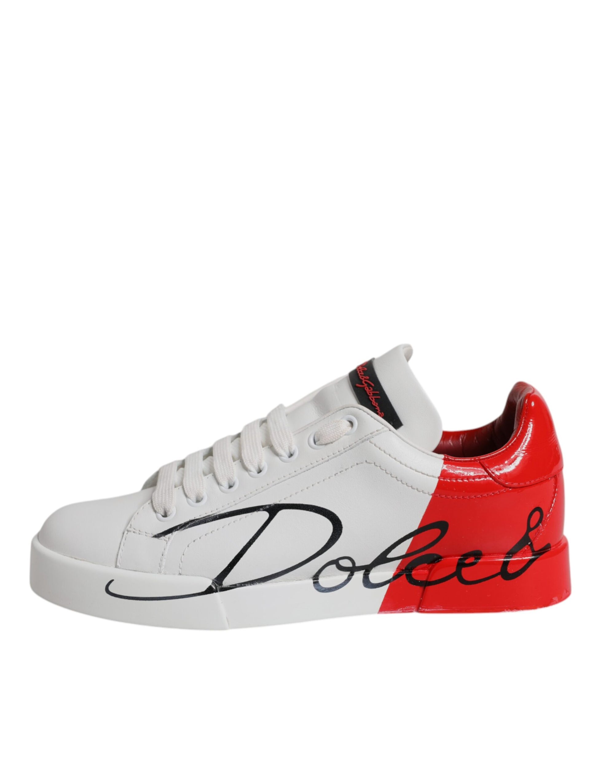 White Red Leather Low Top Sneakers Shoes