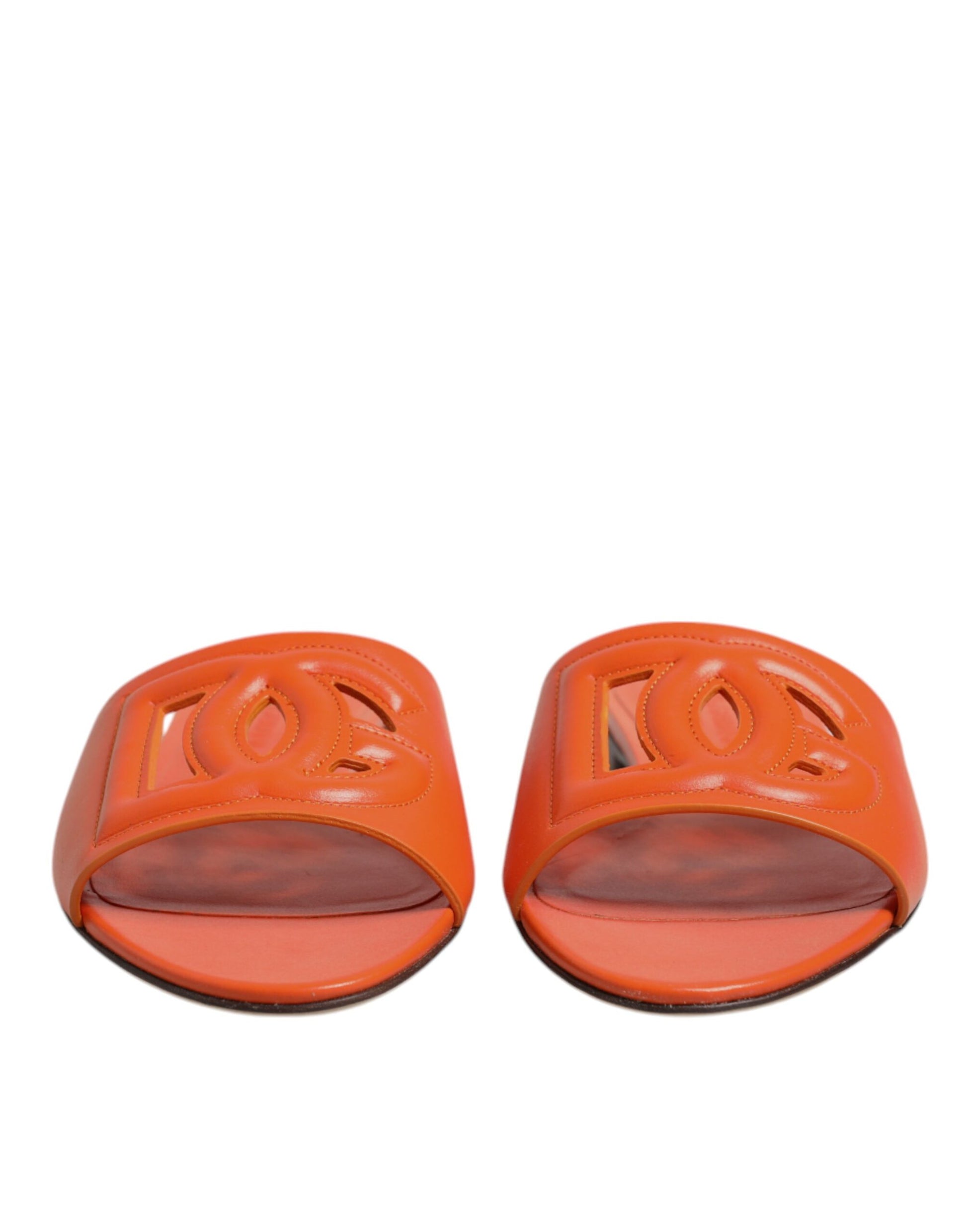Orange Leather Logo Flats Sandals Shoes