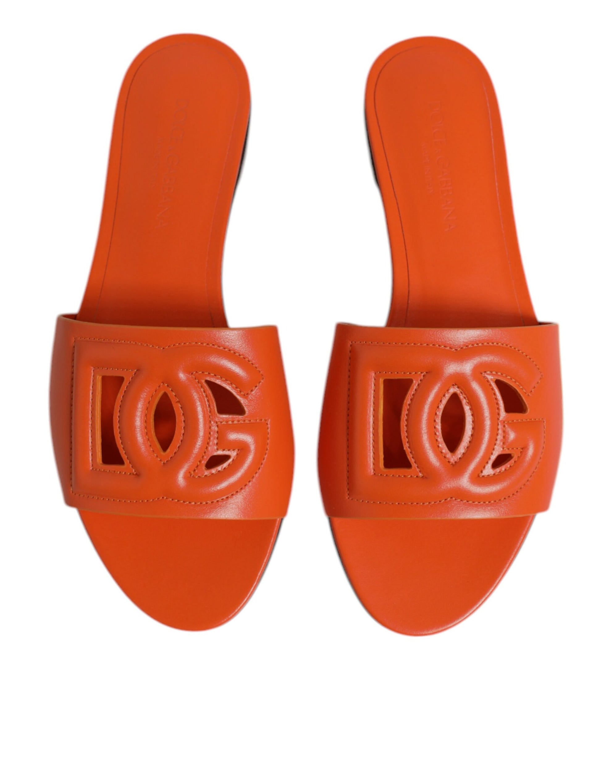 Orange Leather Logo Flats Sandals Shoes
