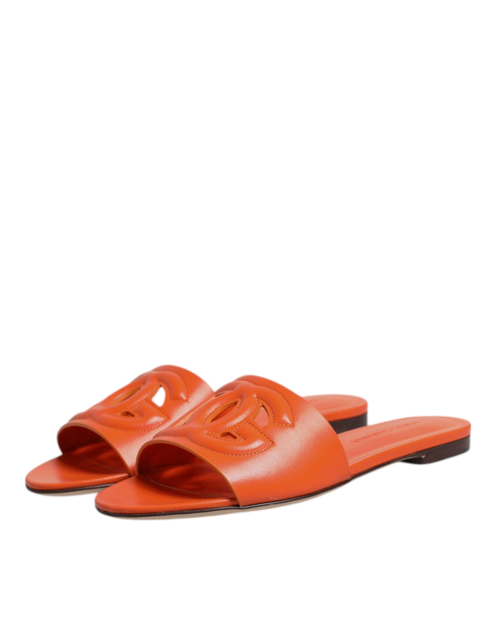Orange Leather Logo Flats Sandals Shoes