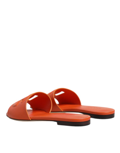 Orange Leather Logo Flats Sandals Shoes