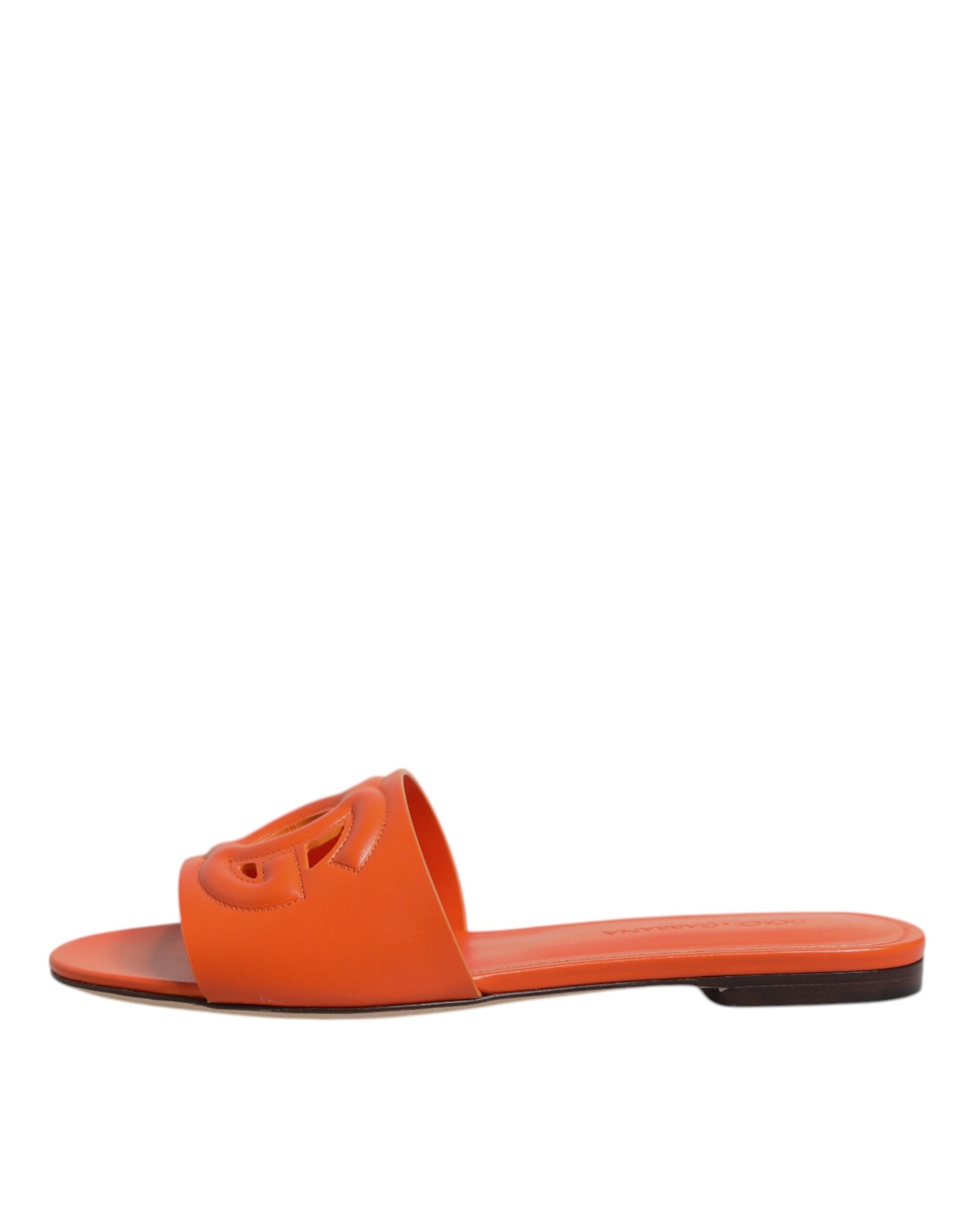Orange Leather Logo Flats Sandals Shoes