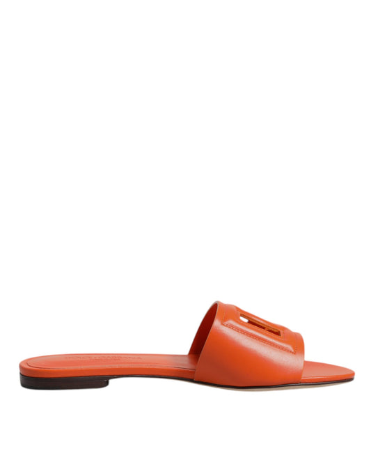 Orange Leather Logo Flats Sandals Shoes
