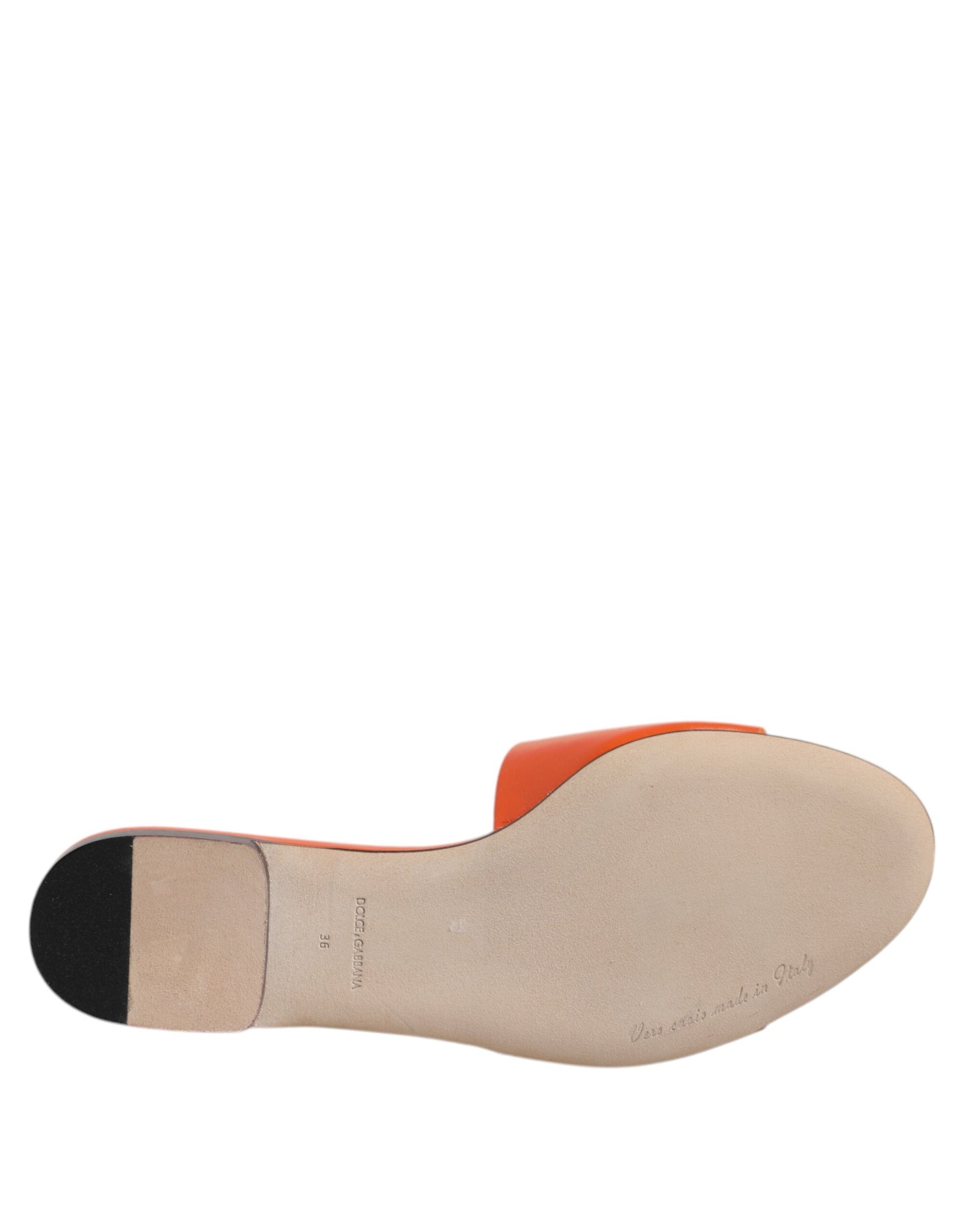 Orange Leather Logo Flats Sandals Shoes