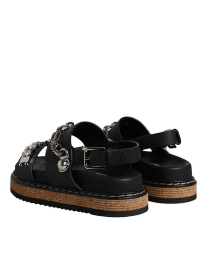 Black Crystal Embellish Strap Sandals Shoes