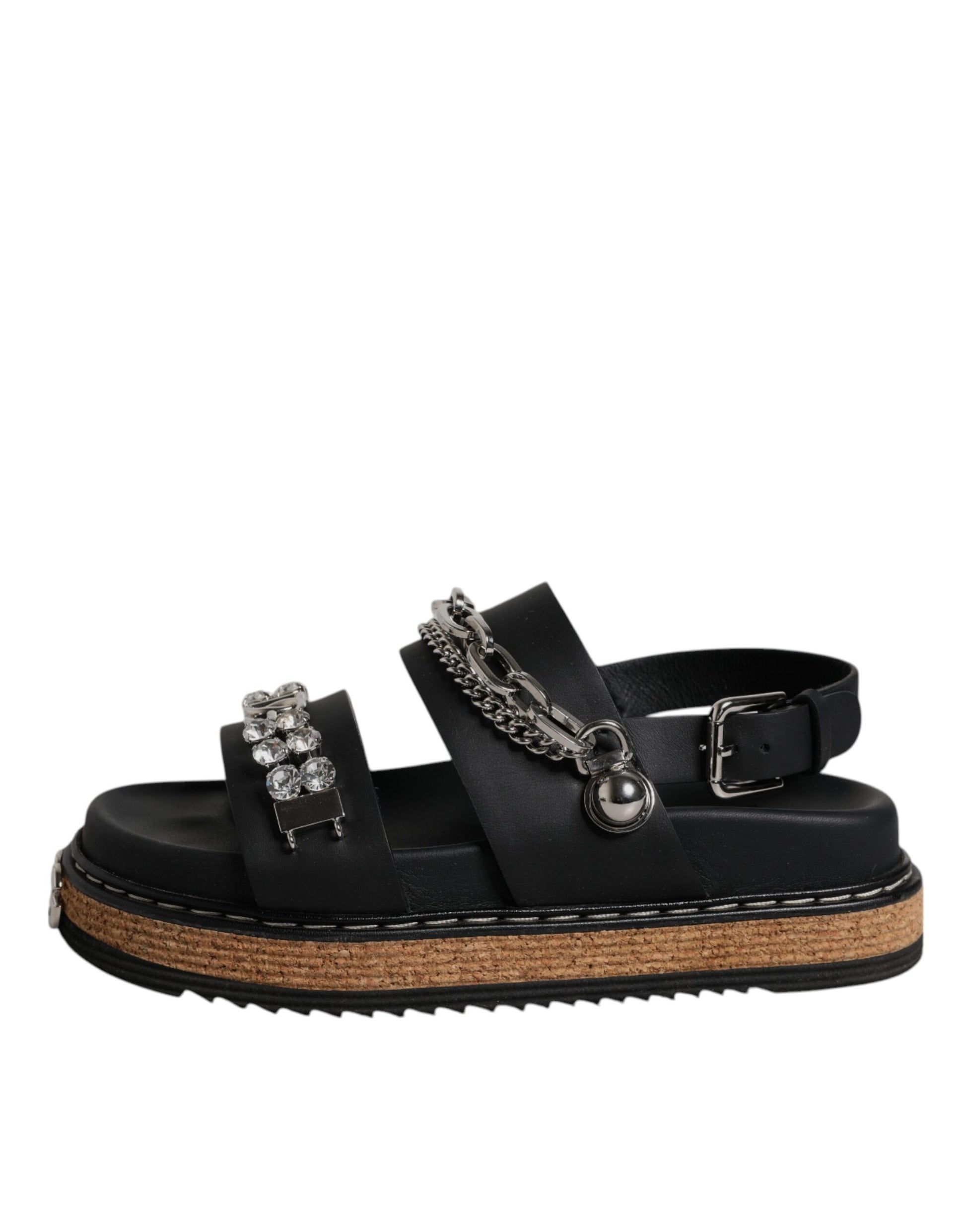 Black Crystal Embellish Strap Sandals Shoes