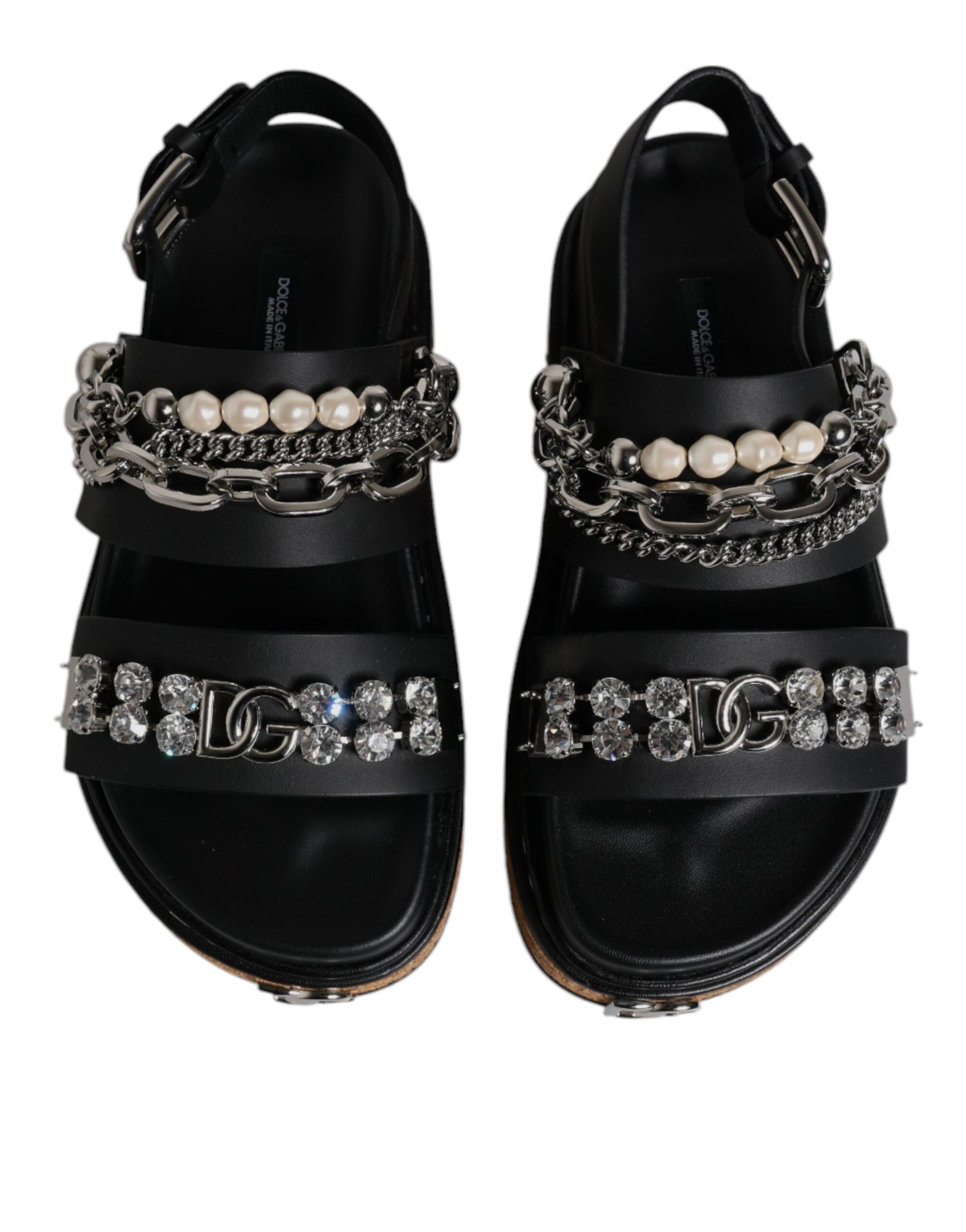 Black Crystal Embellish Strap Sandals Shoes