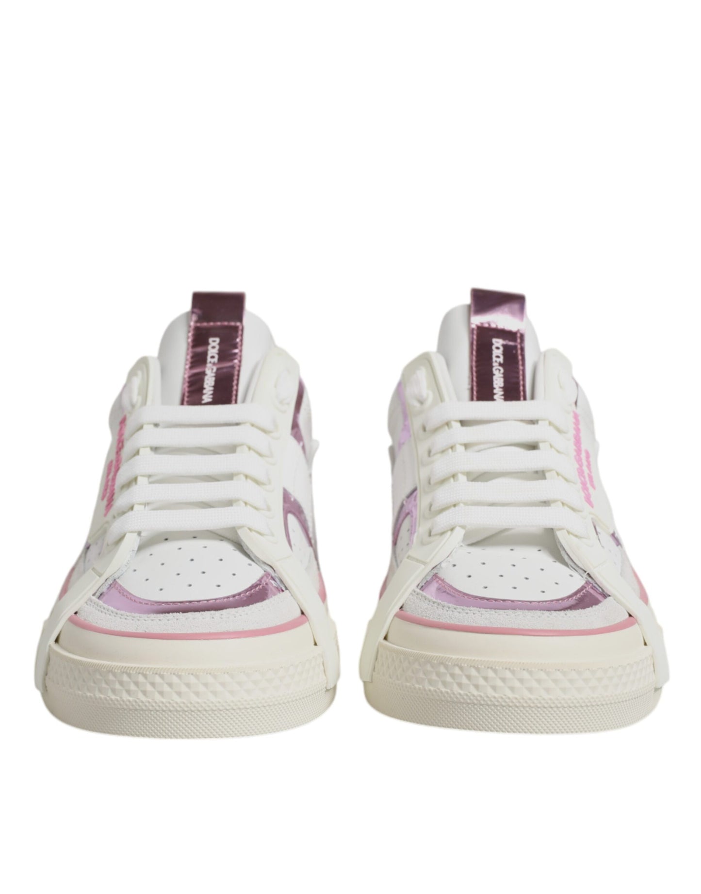 White Pink Leather Low Top Sneakers Shoes