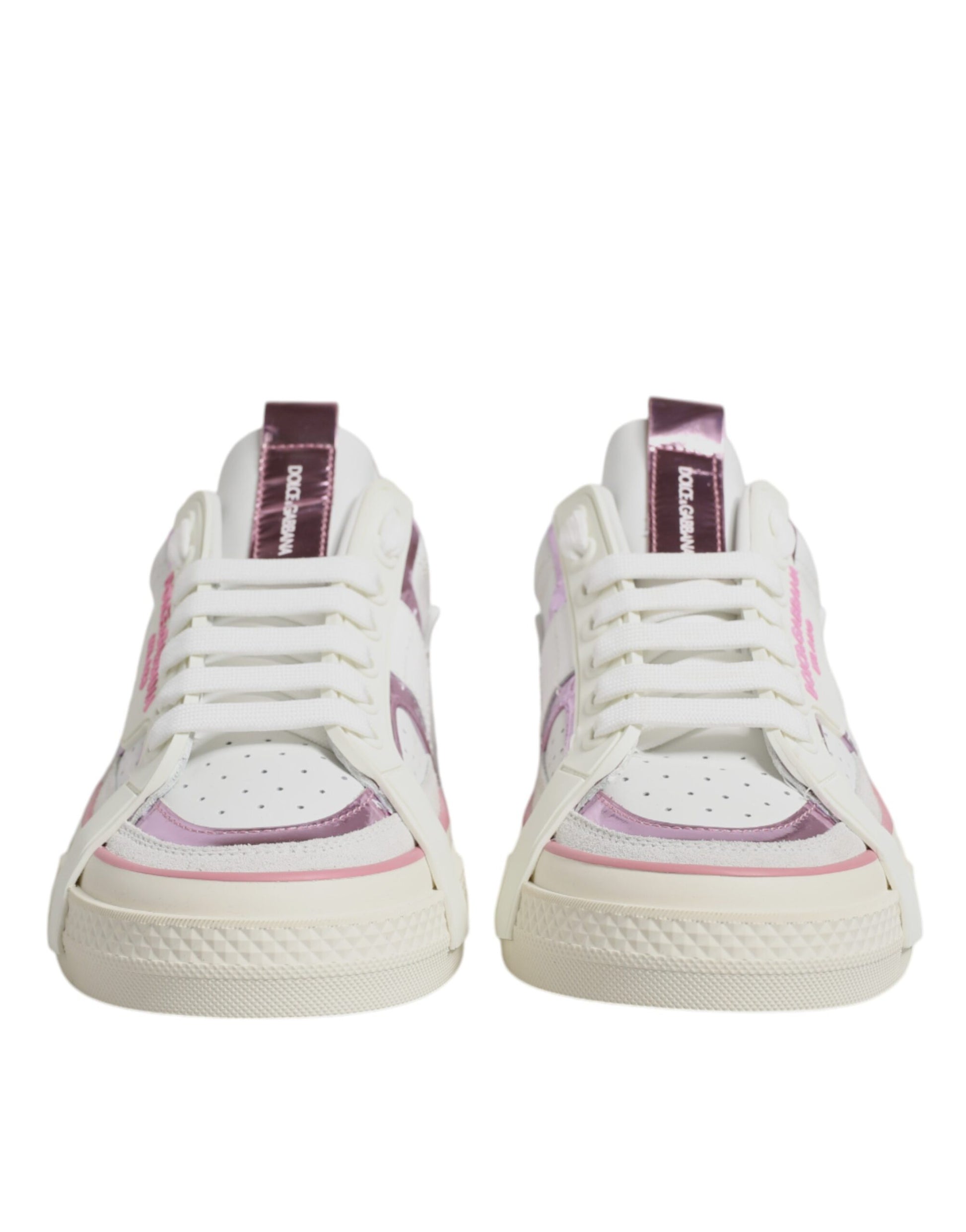 White Pink Leather Low Top Sneakers Shoes