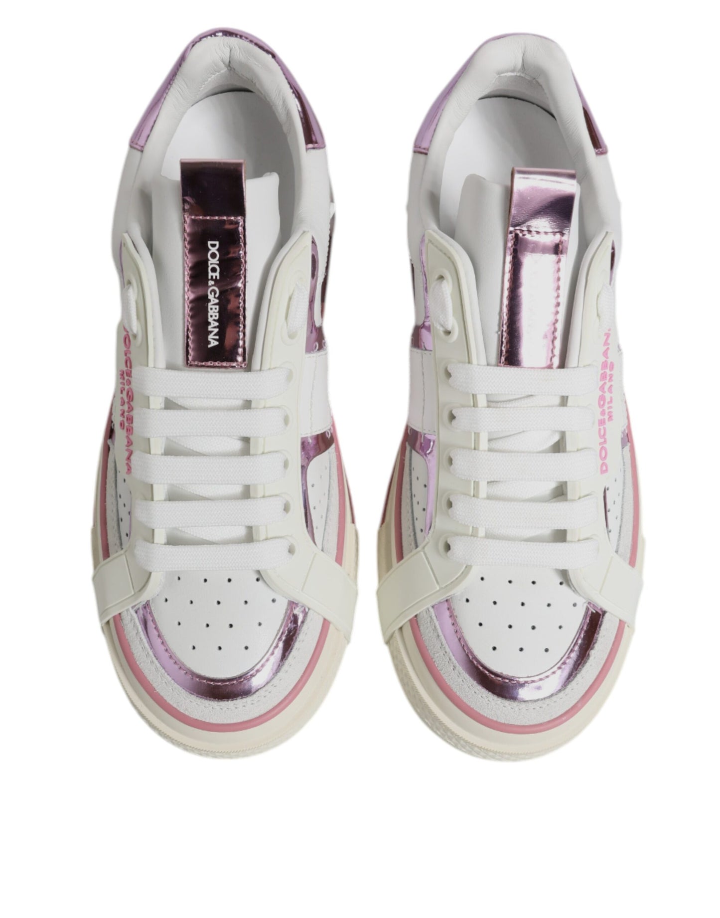 White Pink Leather Low Top Sneakers Shoes