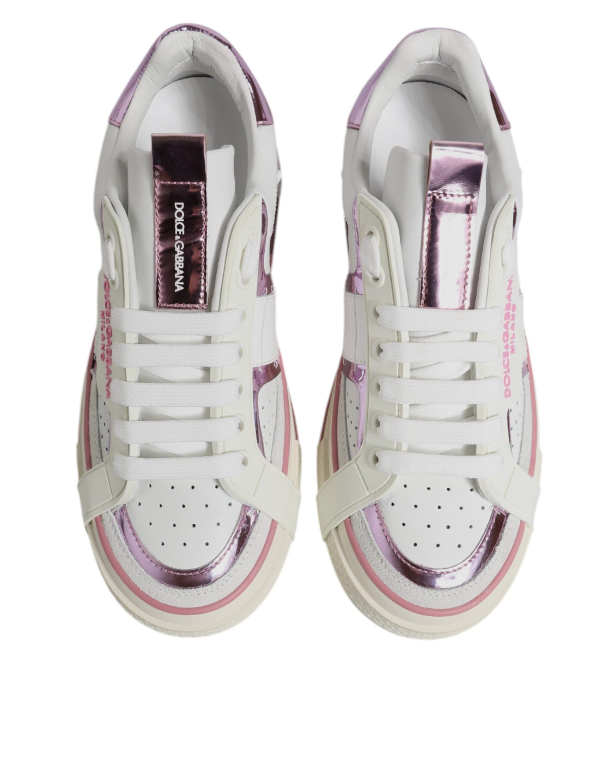 White Pink Leather Low Top Sneakers Shoes