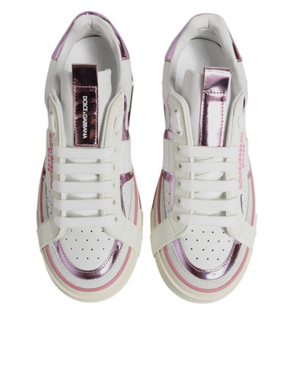 White Pink Leather Low Top Sneakers Shoes