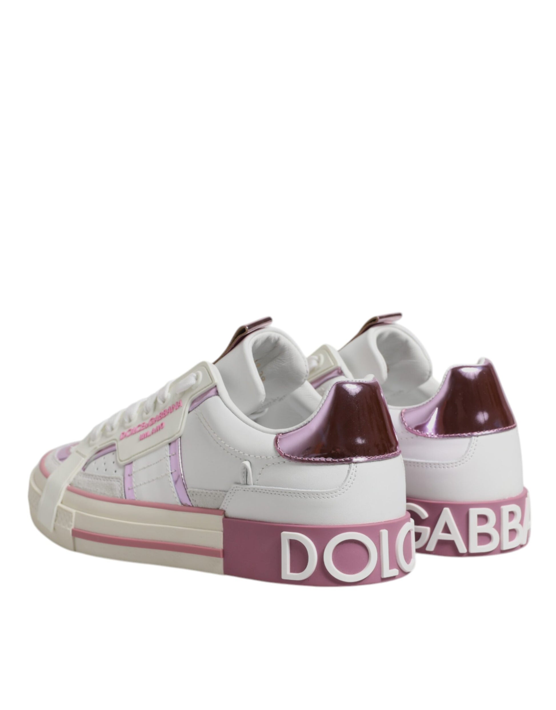 White Pink Leather Low Top Sneakers Shoes