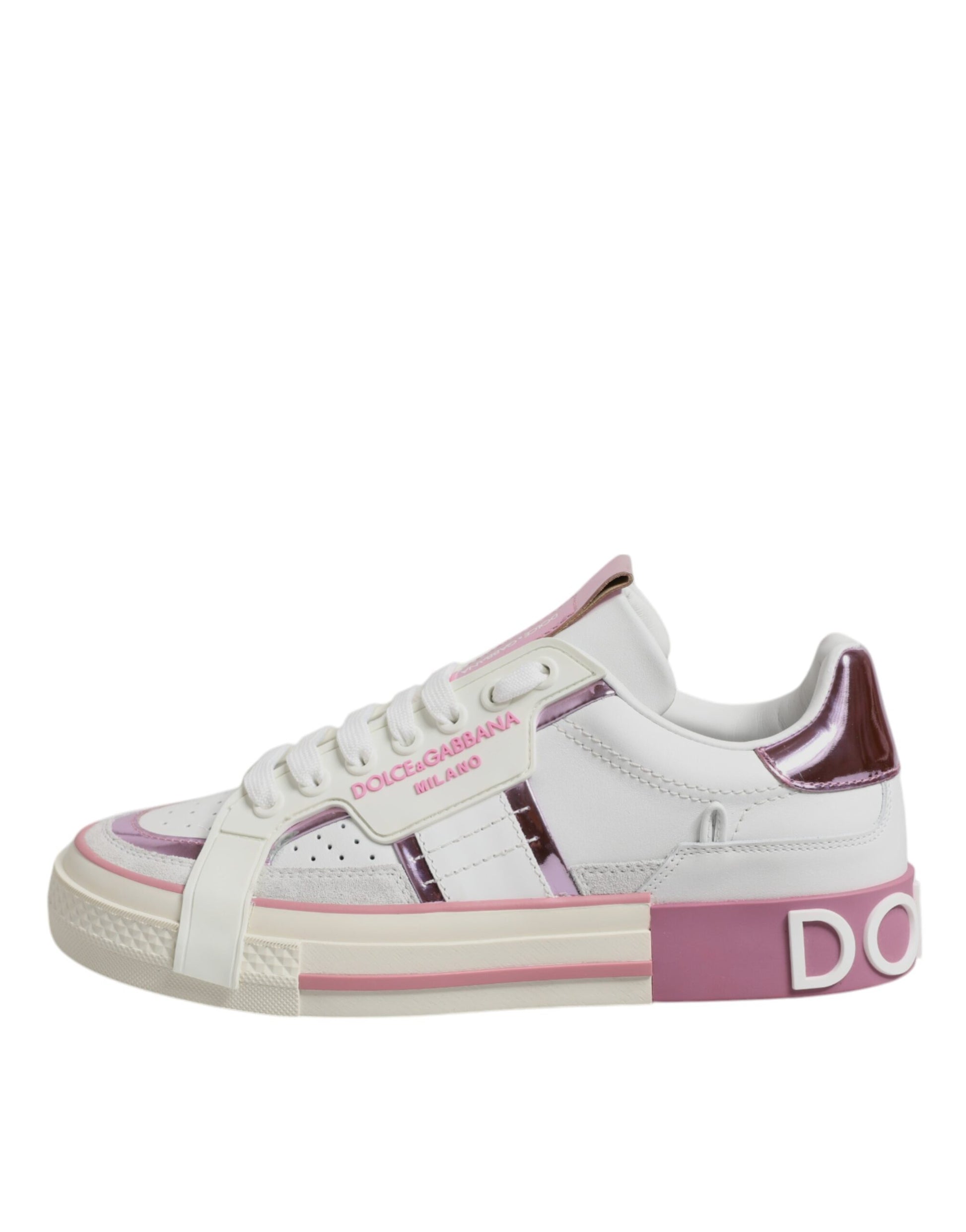 White Pink Leather Low Top Sneakers Shoes