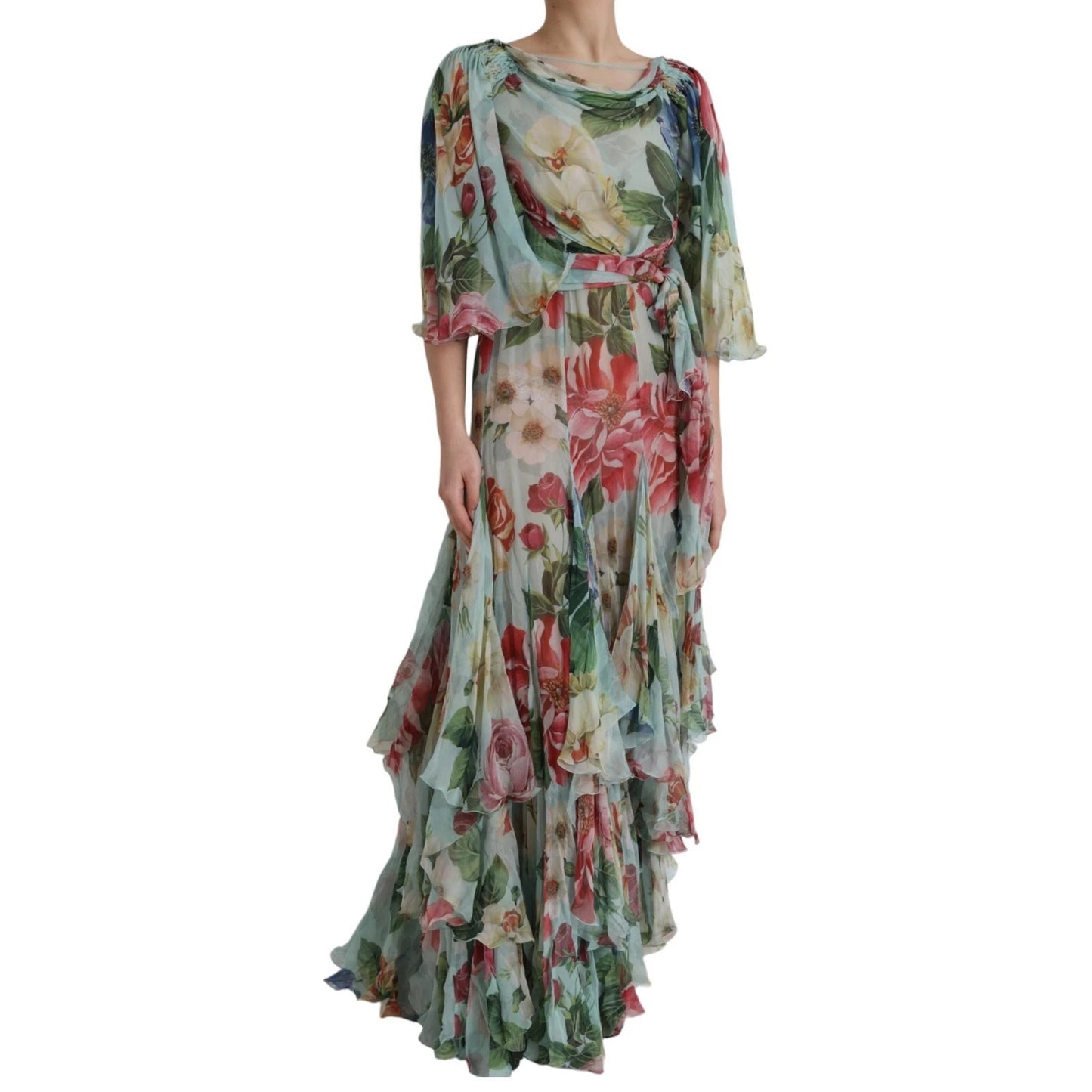 Maxi Vestido Largo con Estampado Floral Azul