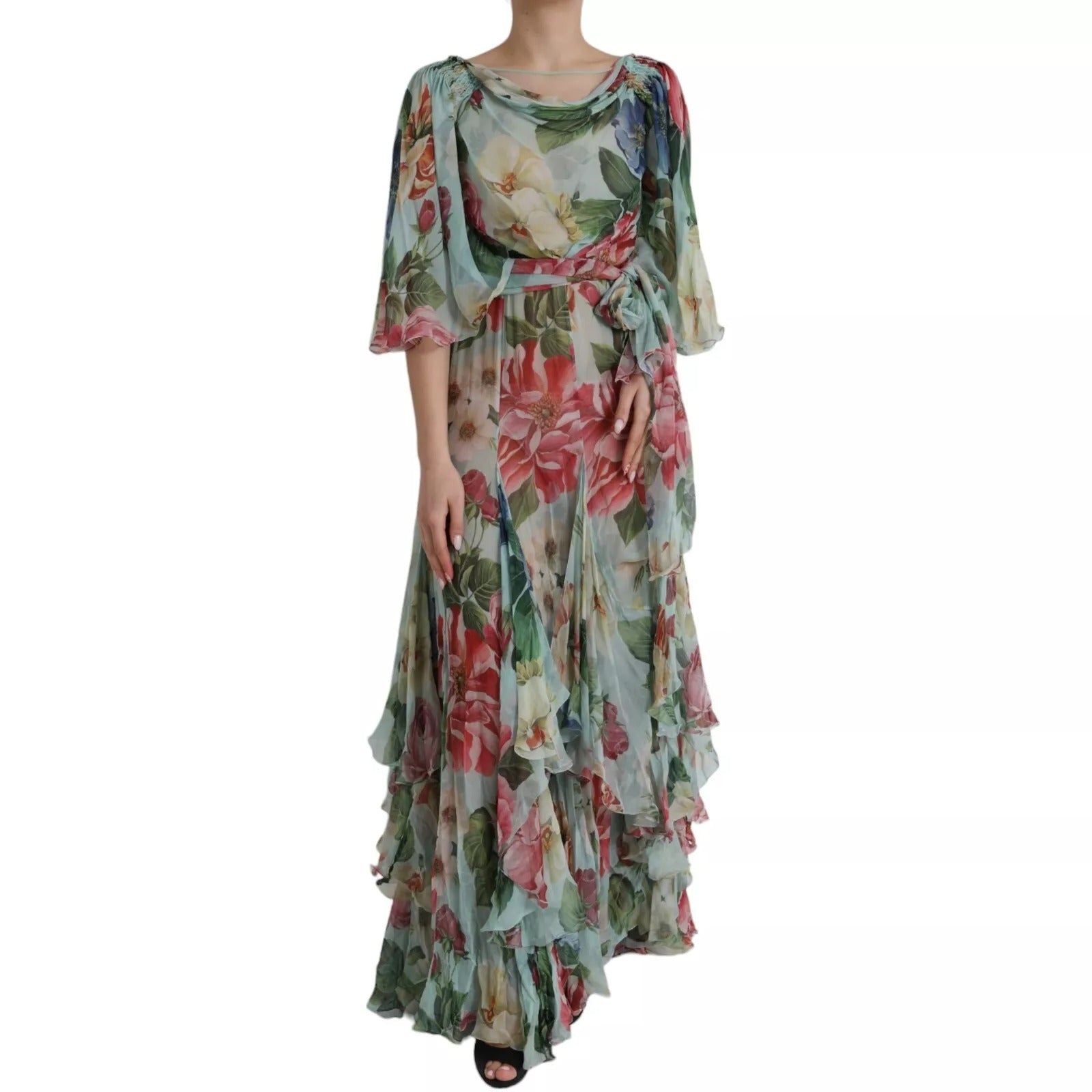 Maxi Vestido Largo con Estampado Floral Azul