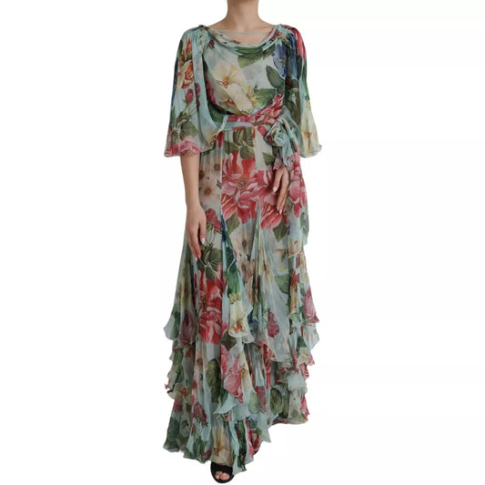 Maxi Vestido Largo con Estampado Floral Azul