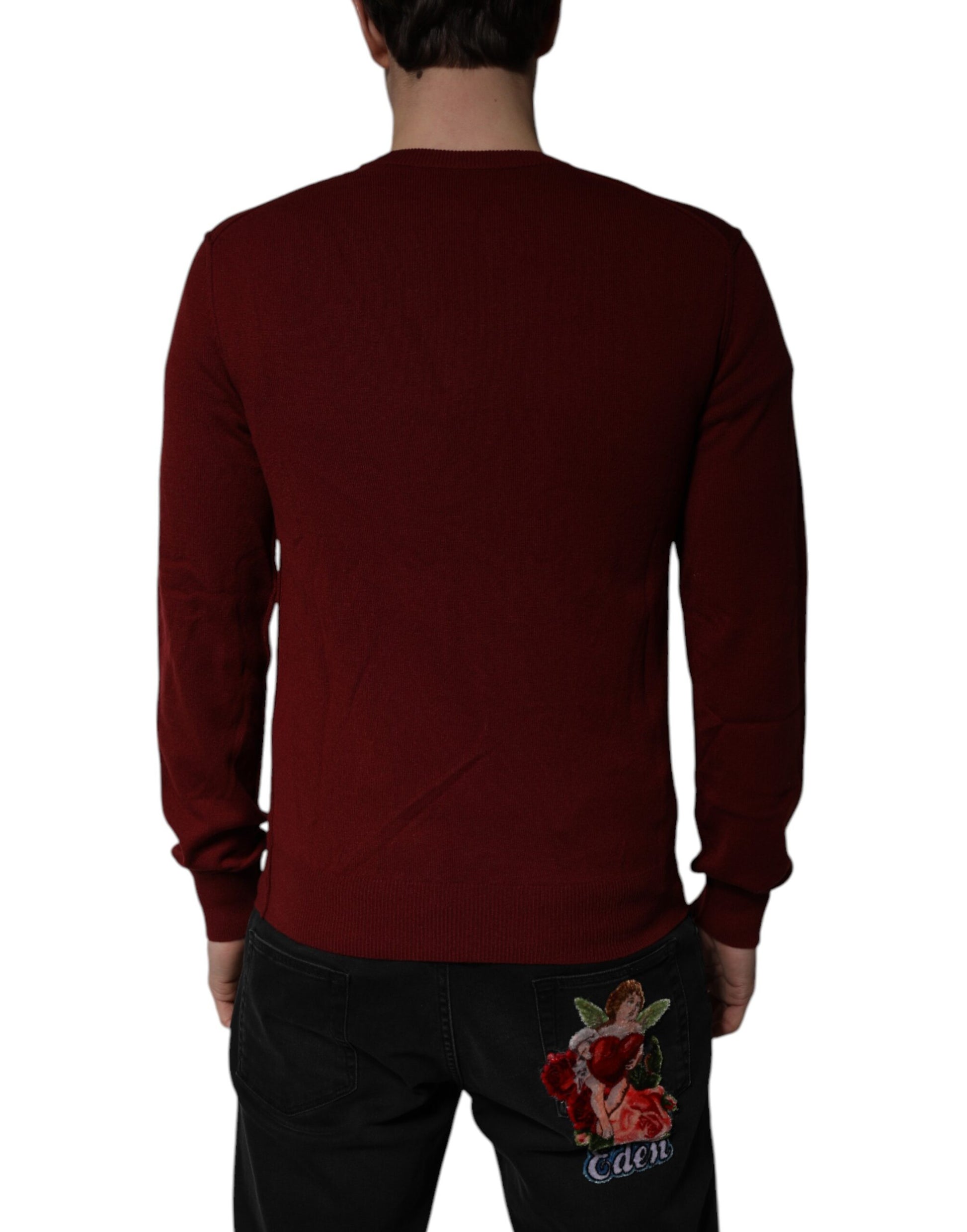 Jersey de cachemira granate con cuello de pico para hombre