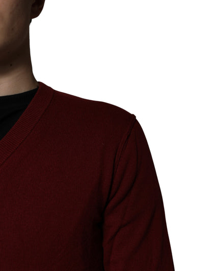 Jersey de cachemira granate con cuello de pico para hombre