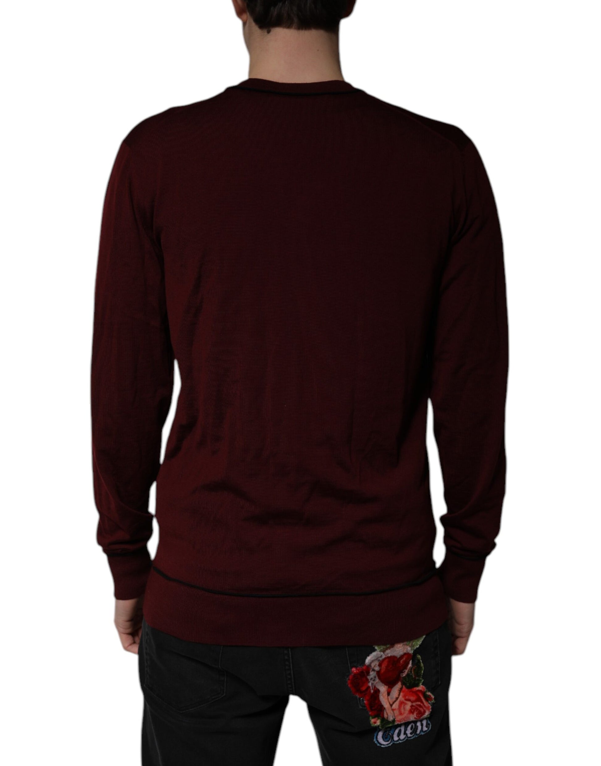 Jersey de cachemira granate con cuello de pico para hombre
