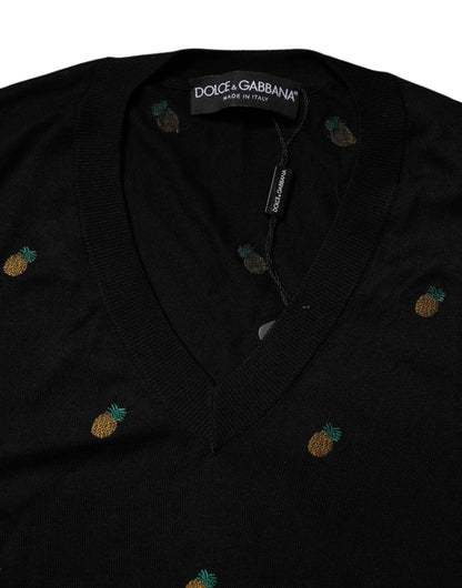 Black Pineapple Crew Neck Pullover Sweater