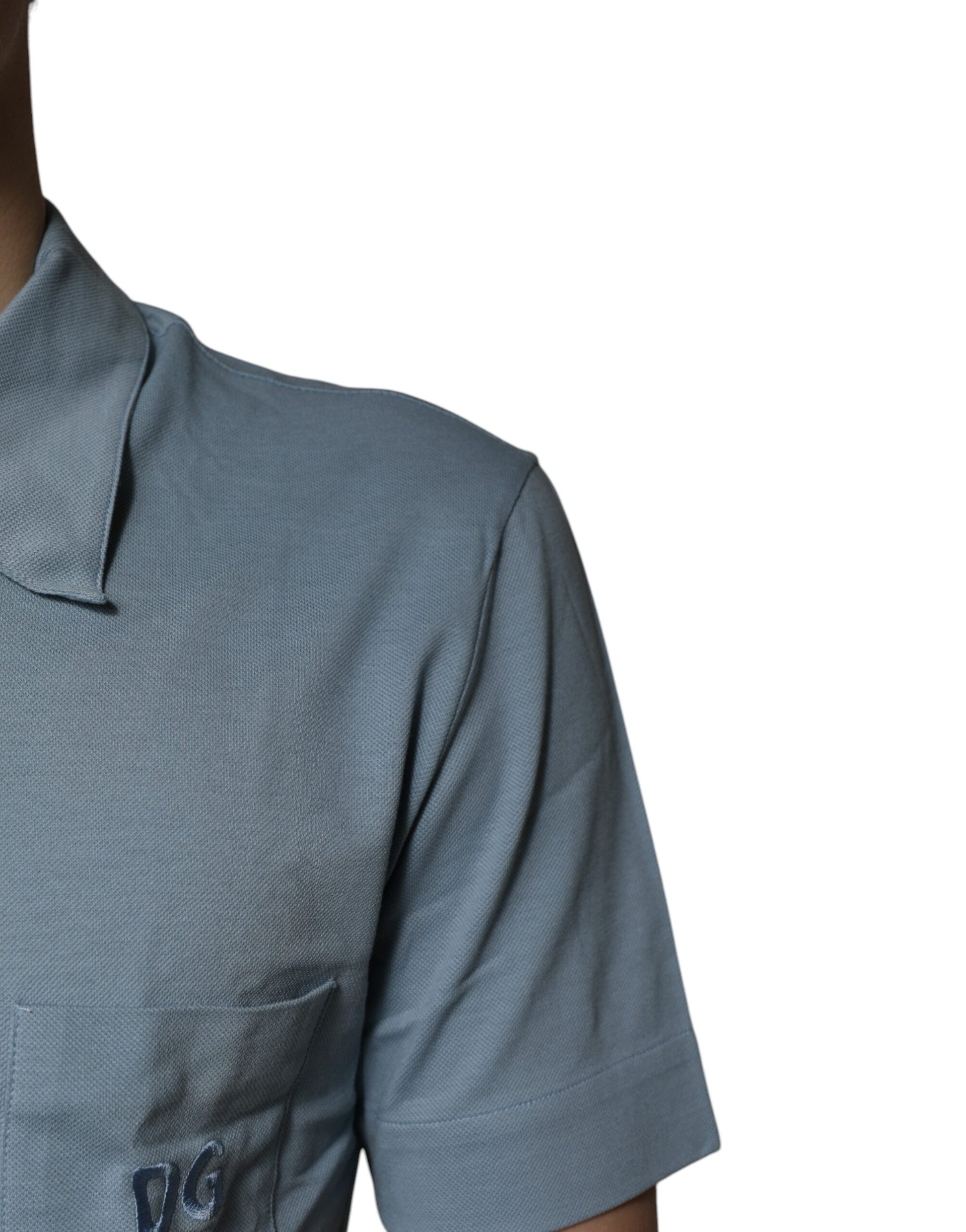 Blue Cotton Button Down Casual Men Polo Shirt