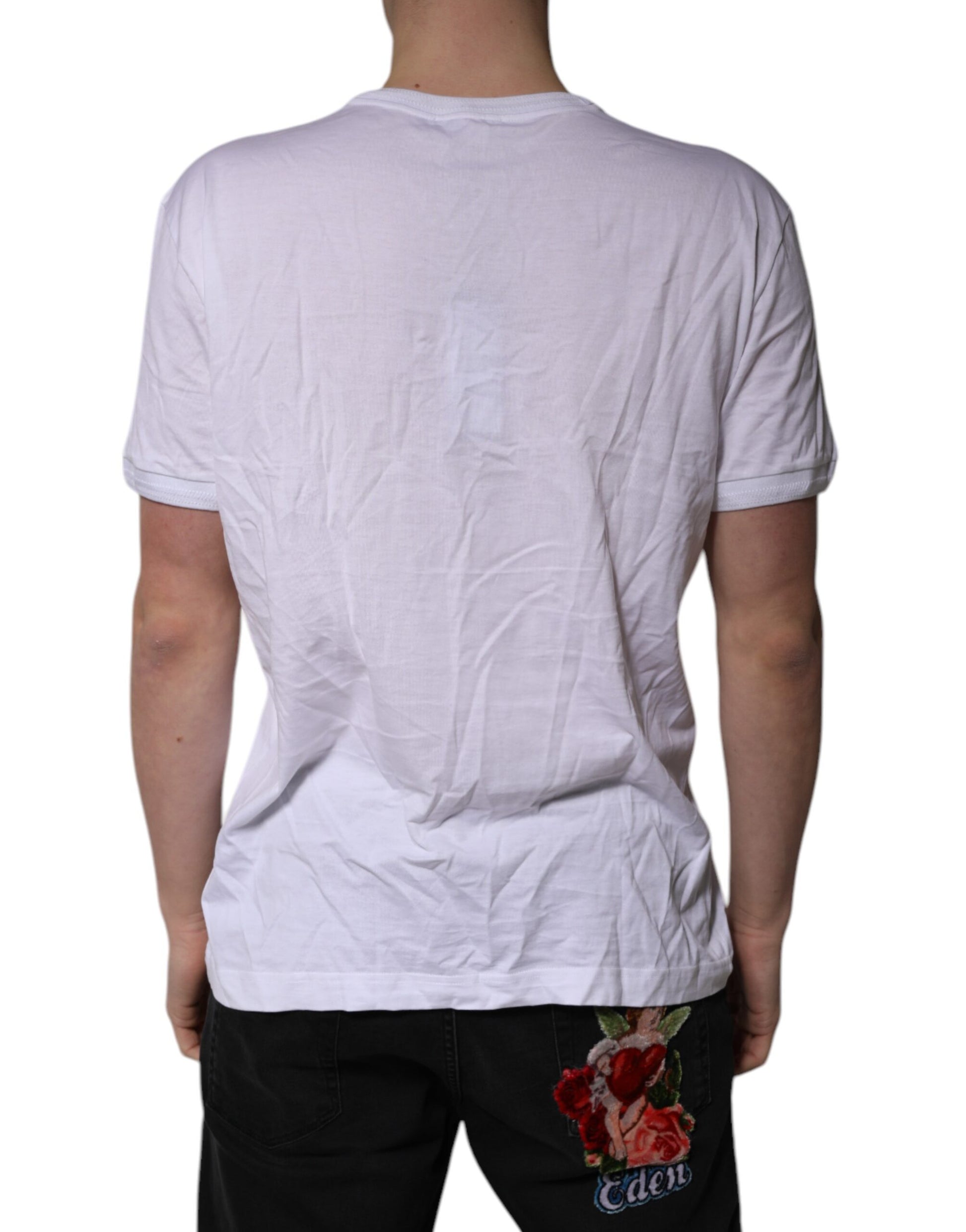 White Cotton Logo Patch V-neck Tee T-shirt