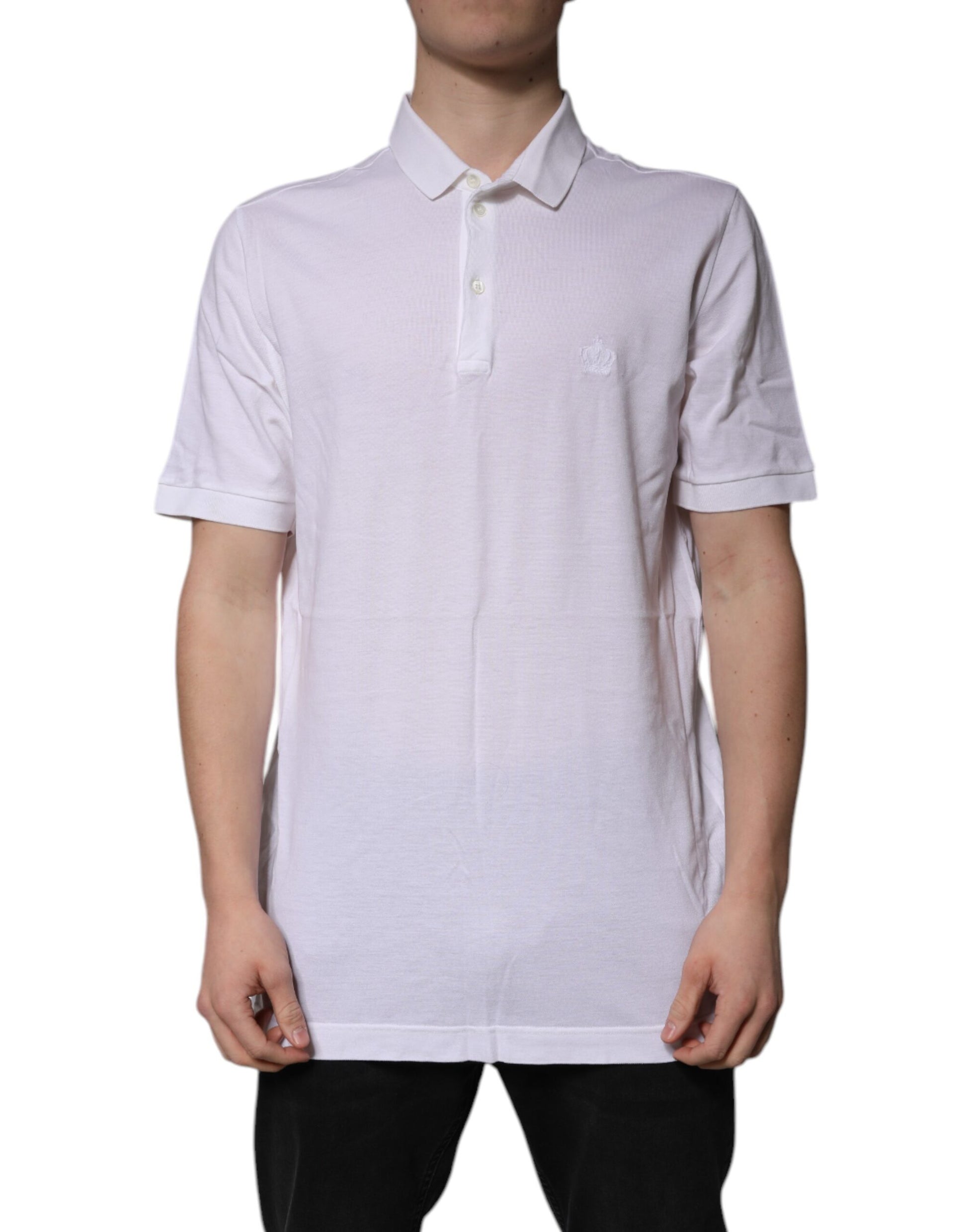 White Cotton Crown Collared Polo T-shirt