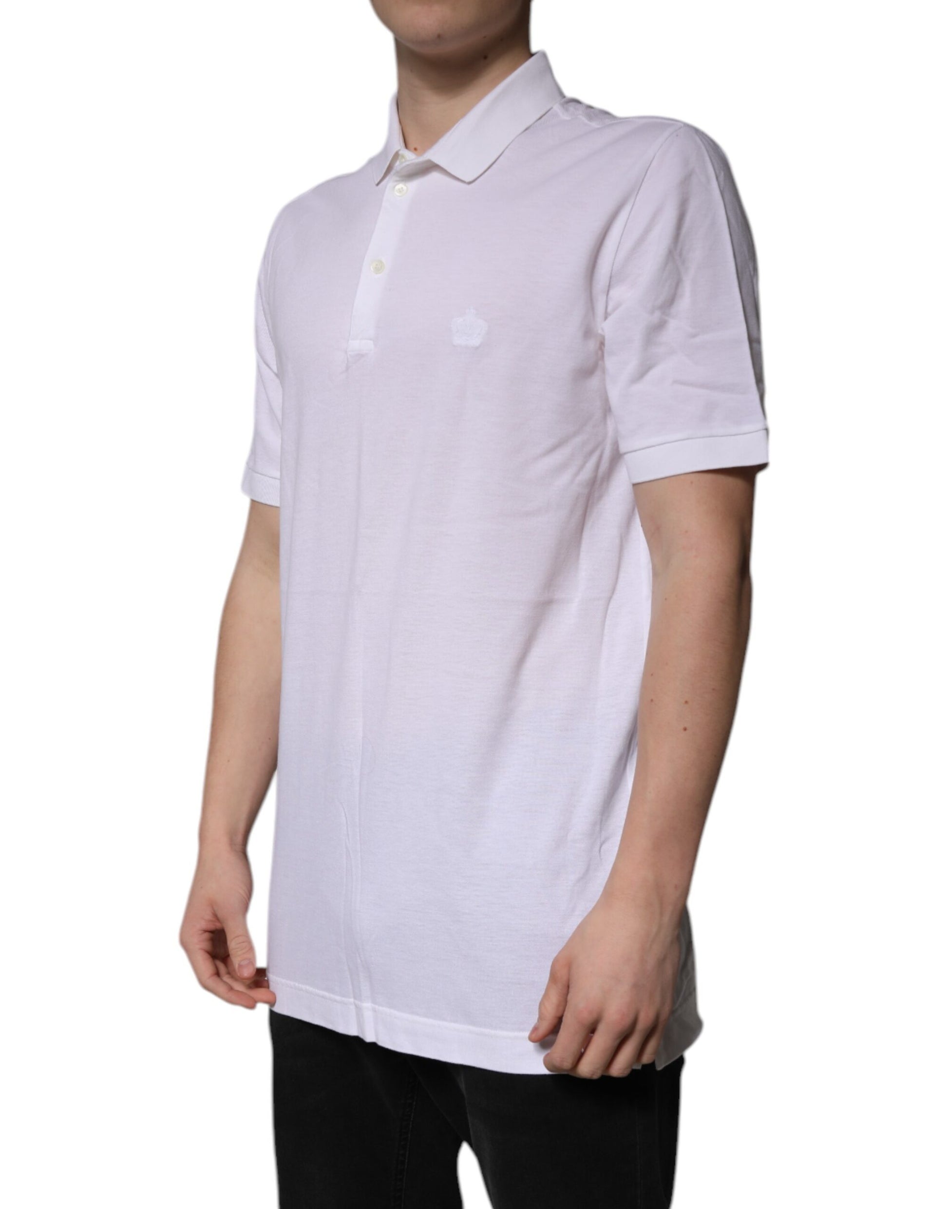 White Cotton Crown Collared Polo T-shirt