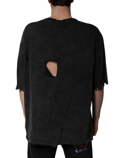 Camiseta negra de algodón con estampado gráfico y cuello redondo