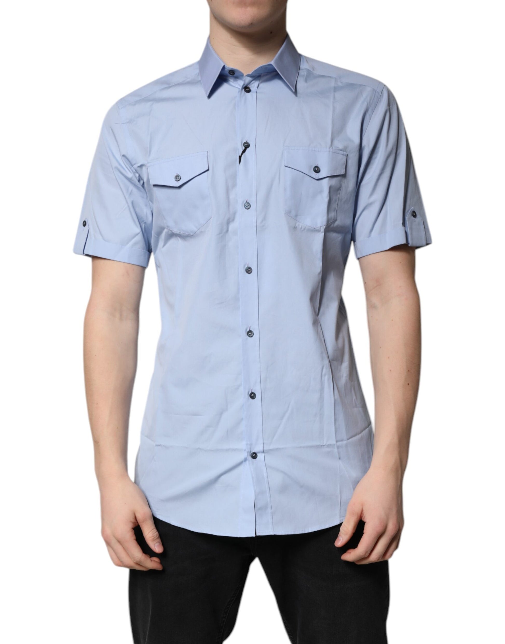 Blue Cotton Button Down Casual Polo Shirt