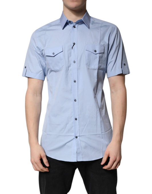 Blue Cotton Button Down Casual Polo Shirt
